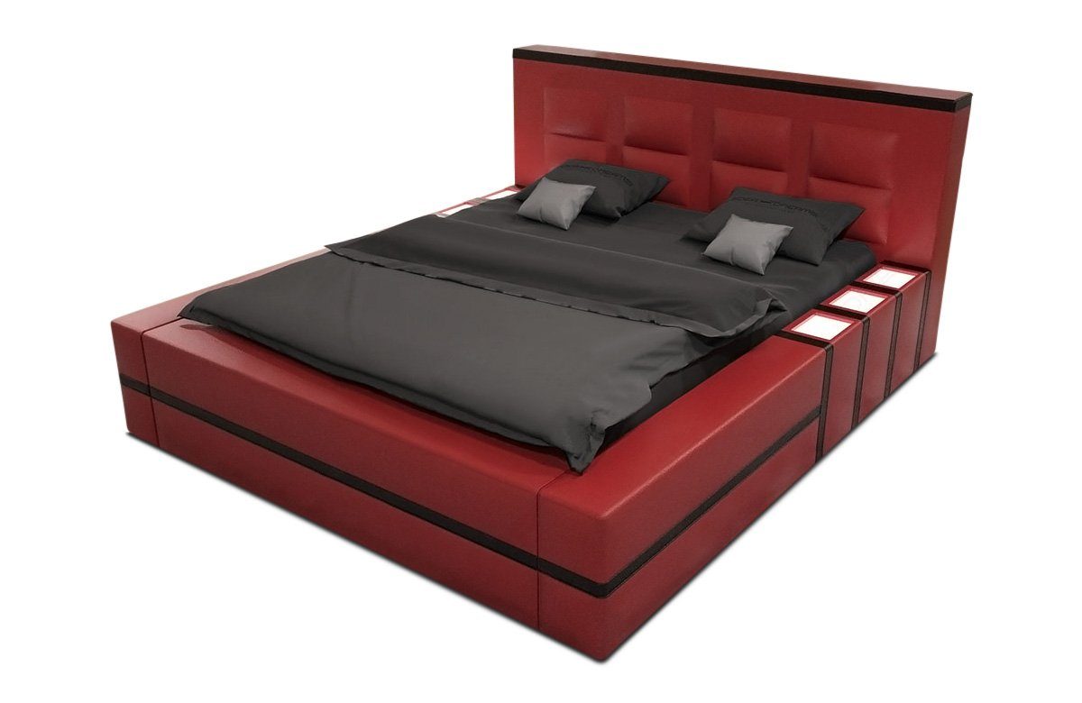 Sofa Dreams Boxspringbett Asti Bett Kunstleder Premium Komplettbett mit LED Beleuchtung, mit Topper, mit Matratze, mit LED Beleuchtung rot-schwarz