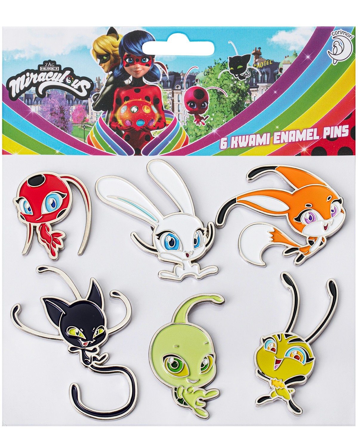 Corimori Spielzeugtruhe Miraculous Ladybug Schatulle aus Holz original, offiziell lizensiert, Miraculous Ladybug, 6 Enamel Pins, Schmuck