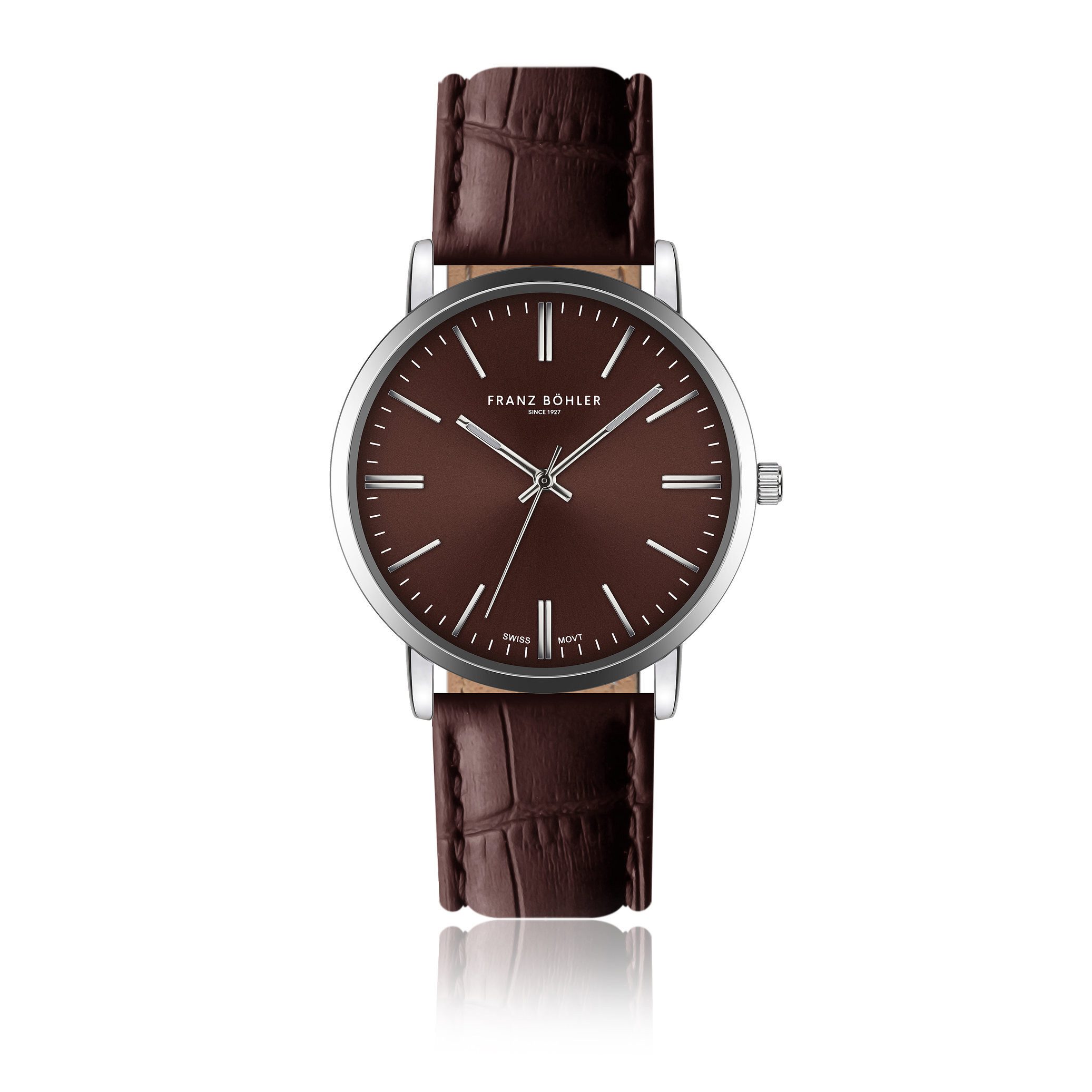 FRANZ BÖHLER Quarzuhr BC3-S080S Lungern Silver Padded and stitched croco