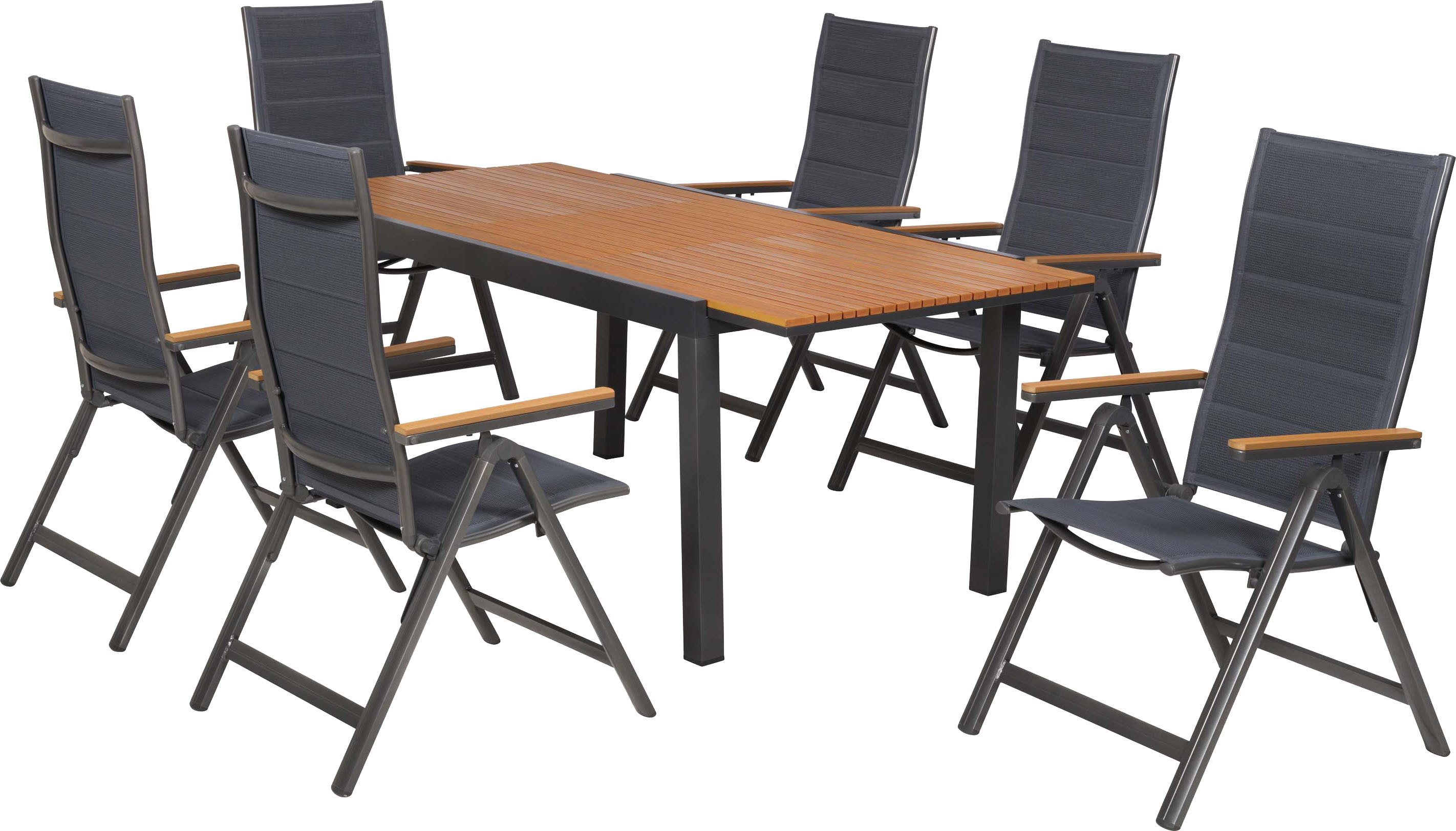 MERXX Garten-Essgruppe Toledo, (Set, 7-tlg), inkl. 6 Klappsessel, 1 Ausziehtisch