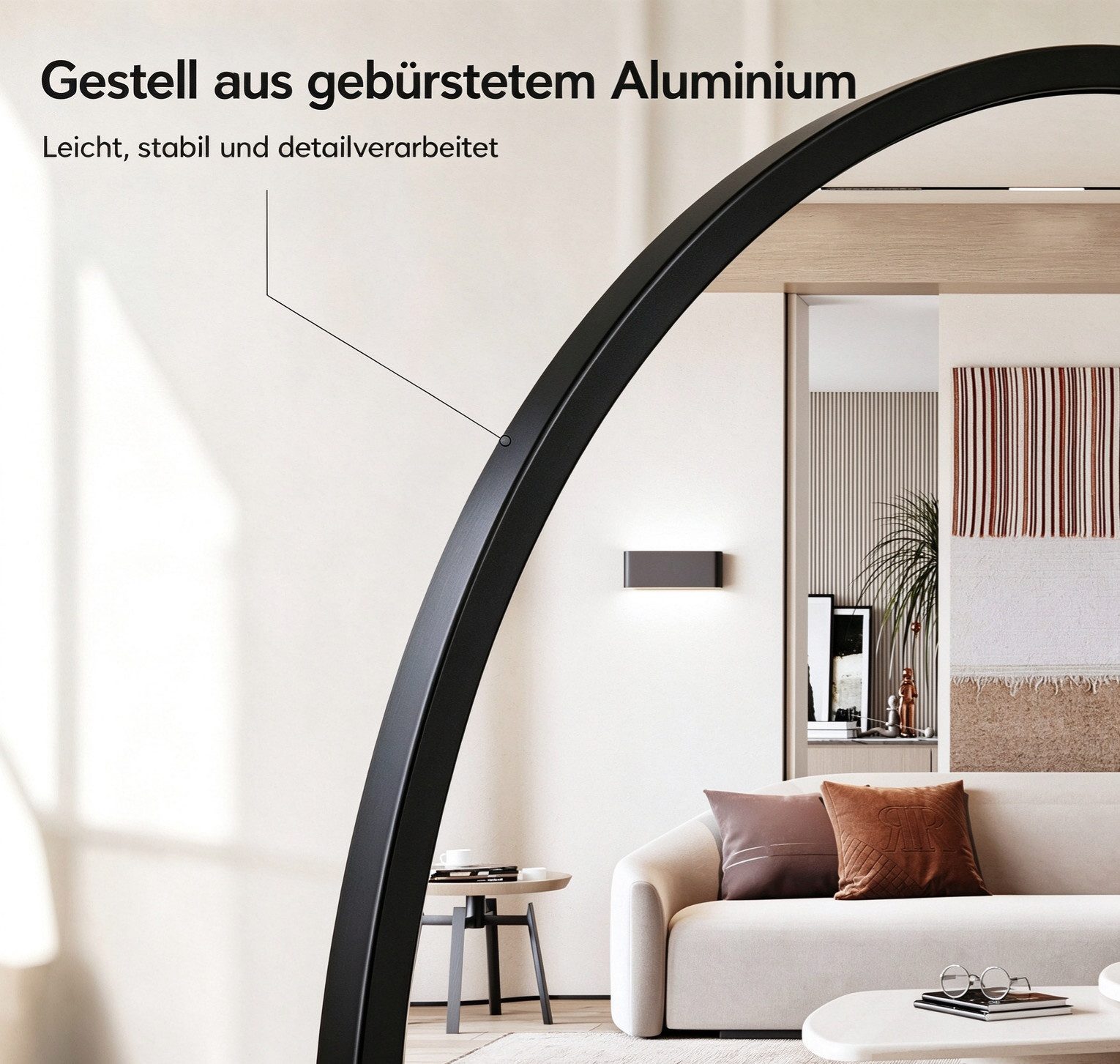 CASSILANDO Ganzkörperspiegel gewölbter Bodenspiegel, großer Boden-Spiegel,mit Alu-Rahmen,162*53cm (Packung), Ganzkörperspiegel mit Halterung, Wandspiegel,Gewölb – Bild 5 von 5