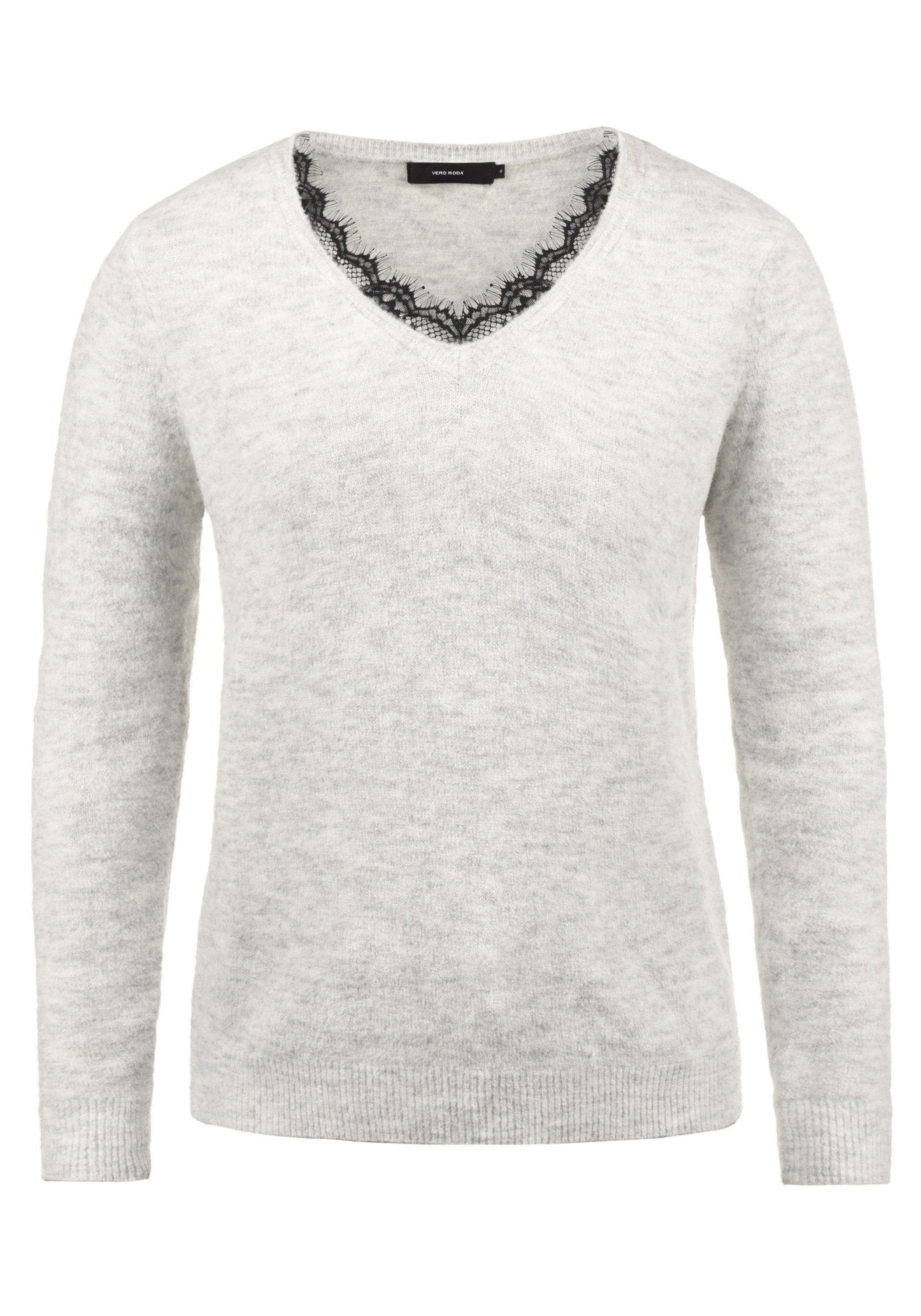 Vero Moda Strickpullover Lacey Strickpulli mit Spitze am Ausschnitt