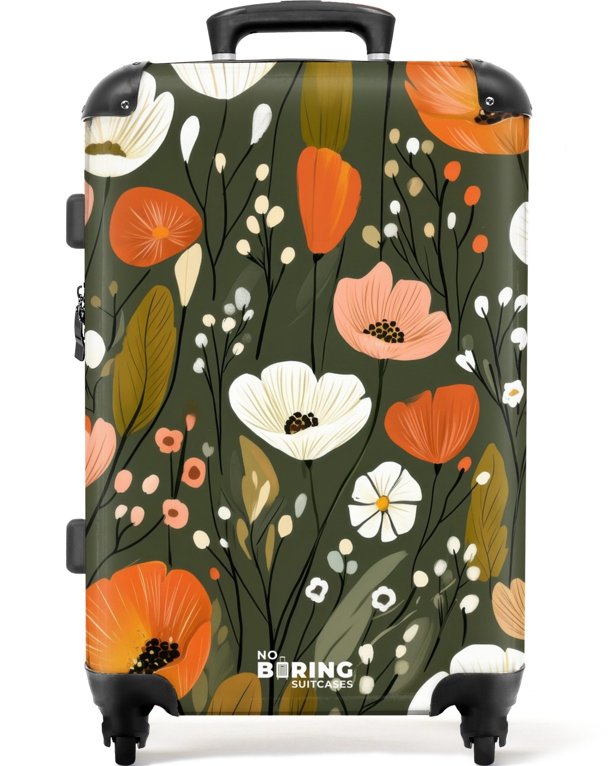 NoBoringSuitcases.com© Hartschalen-Trolley Weiße und orangefarbene Blüten günstig online kaufen