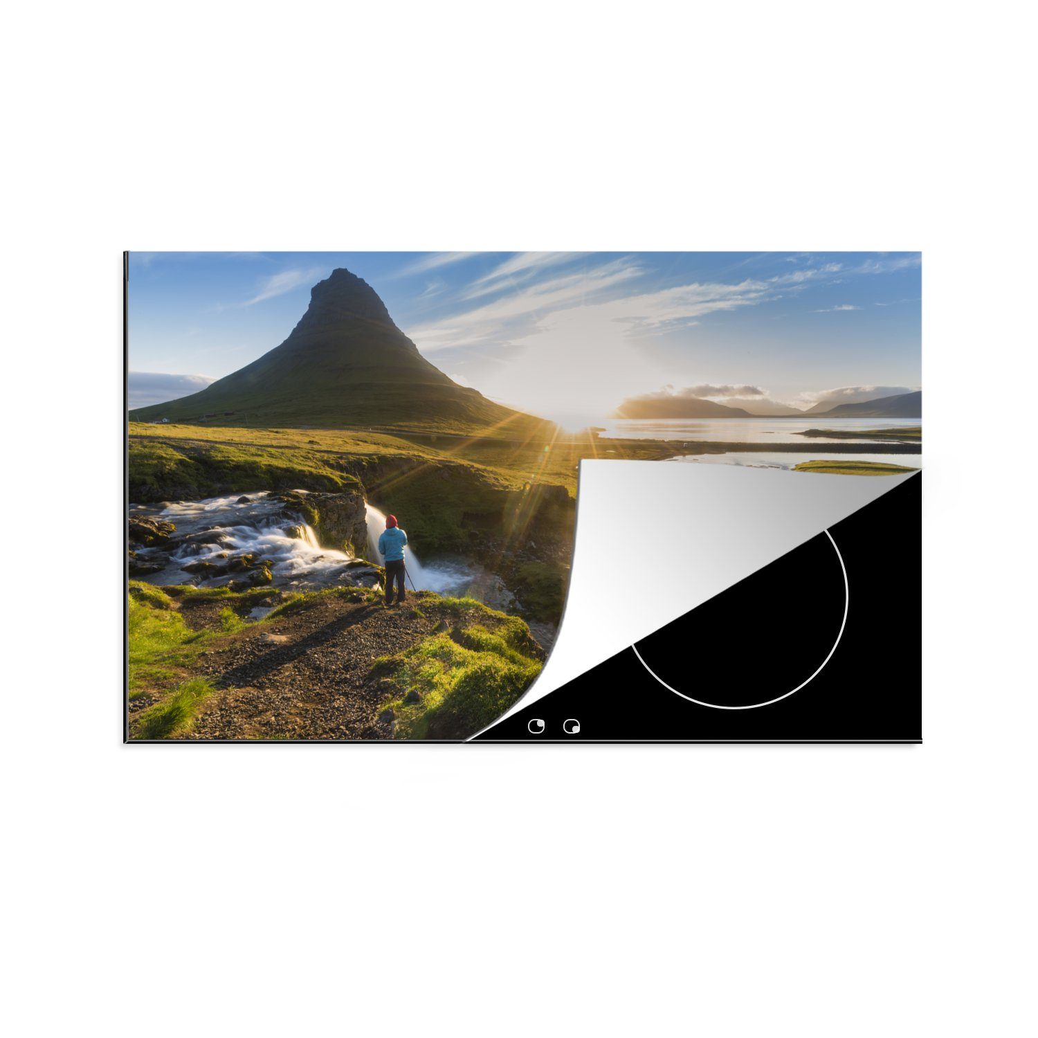 MuchoWow Herdblende-/Abdeckplatte Der Berg 83x51 Sonnenaufgang (1 Kirkjufell Arbeitsplatte Island, in cm, Vinyl, küche für Ceranfeldabdeckung, tlg), bei