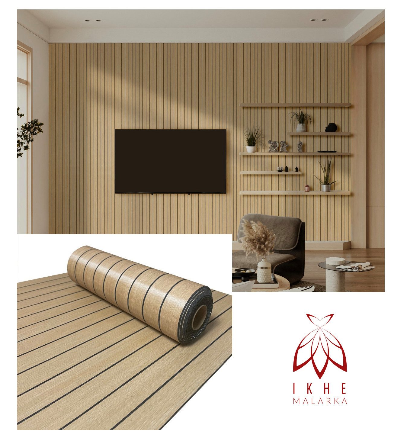 IKHEMalarka Schaumtapete Selbstklebende Dekor Lamellen - Rolle – Holzoptik, PE-Schaum + PVC-Laminat, Holzimitat, (1 Rolle), 40 x 300 cm, Stärke: 2,8 mm, 1,2m²