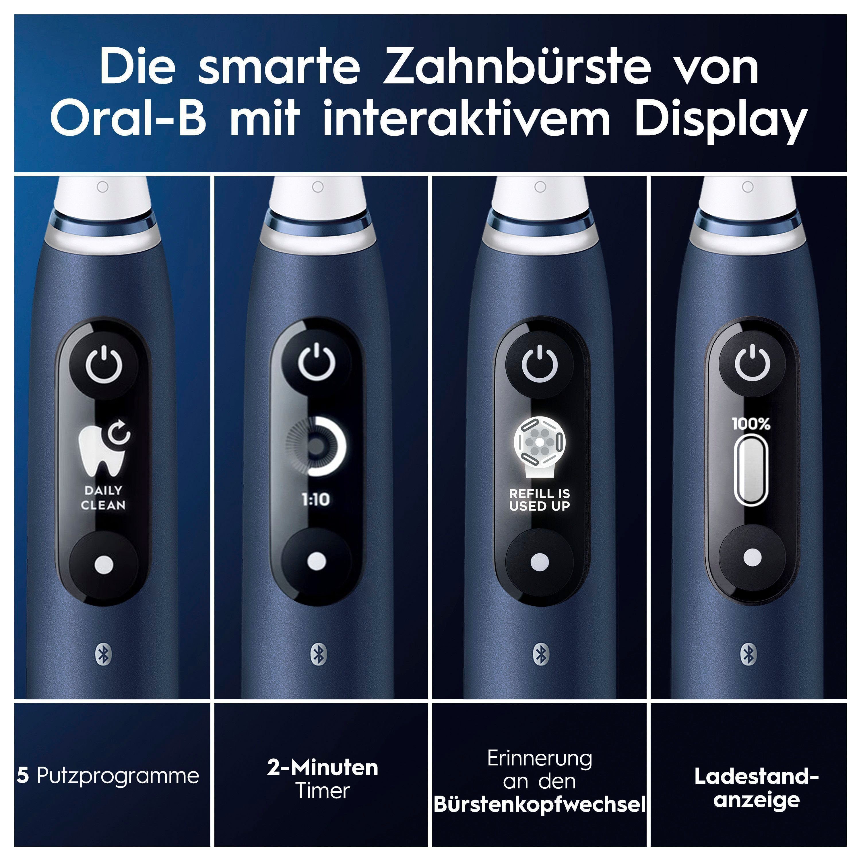 Oral-B Elektrische Zahnbürste iO Aufsteckbürsten: mit Reiseetui 7, sapphire 2 Magnet-Technologie, St., 5 Display, Putzmodi, blue