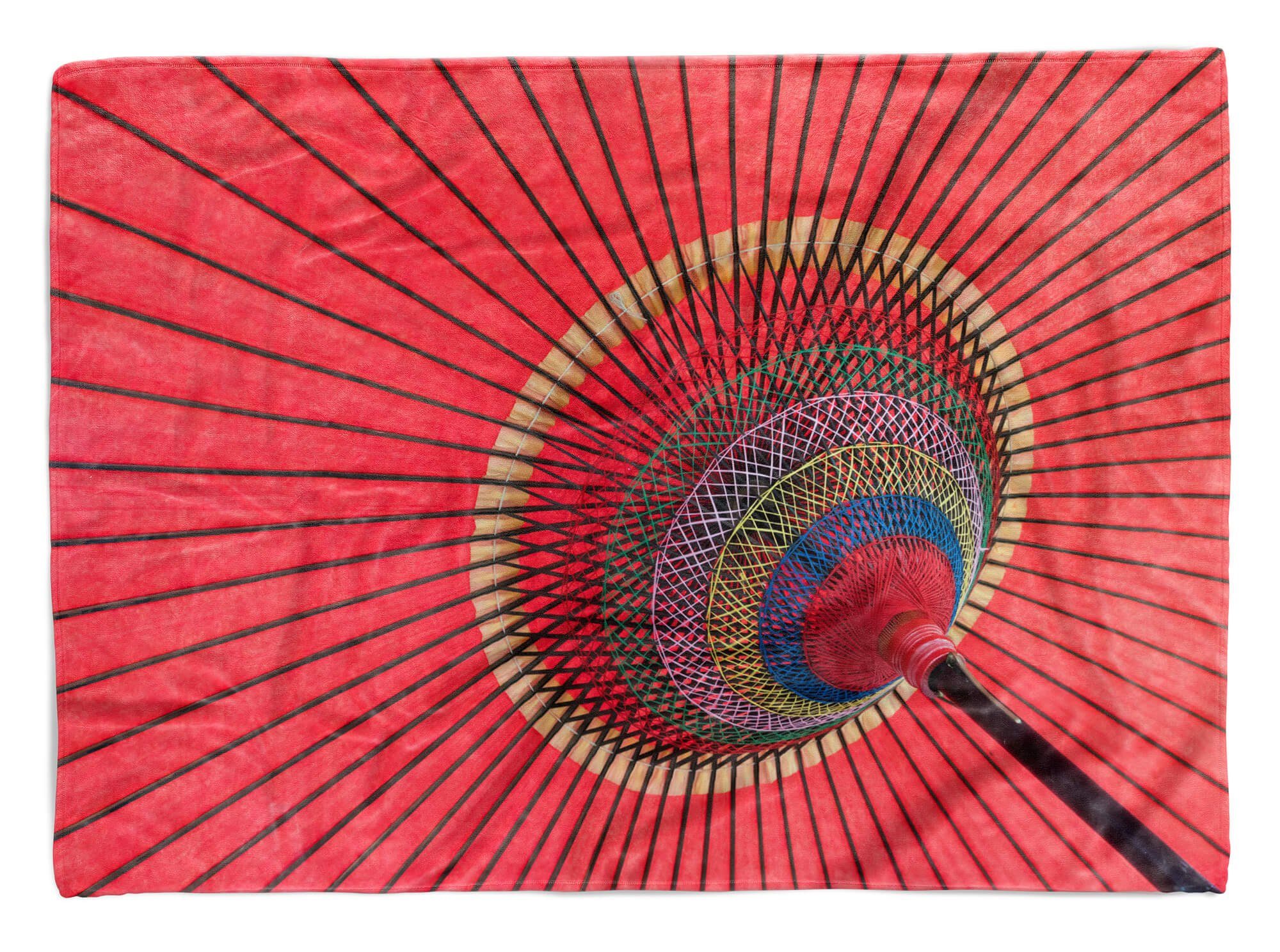 Sinus Fotomotiv Saunatuch mit Strandhandtuch Art (1-St), roter Kuscheldecke Baumwolle-Polyester-Mix Handtuch Papierschirm, Handtücher Handtuch