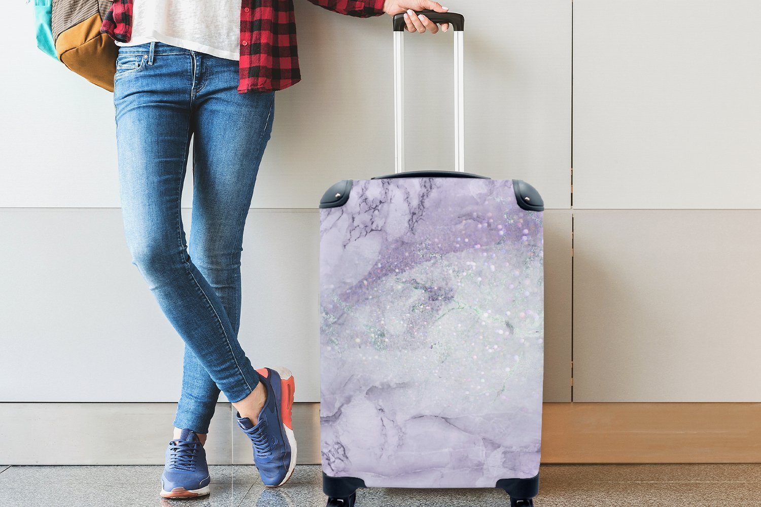 4 Reisetasche Reisekoffer Marmor Handgepäckkoffer Lila - MuchoWow Ferien, Rollen, Trolley, für rollen, - Handgepäck Grün, mit