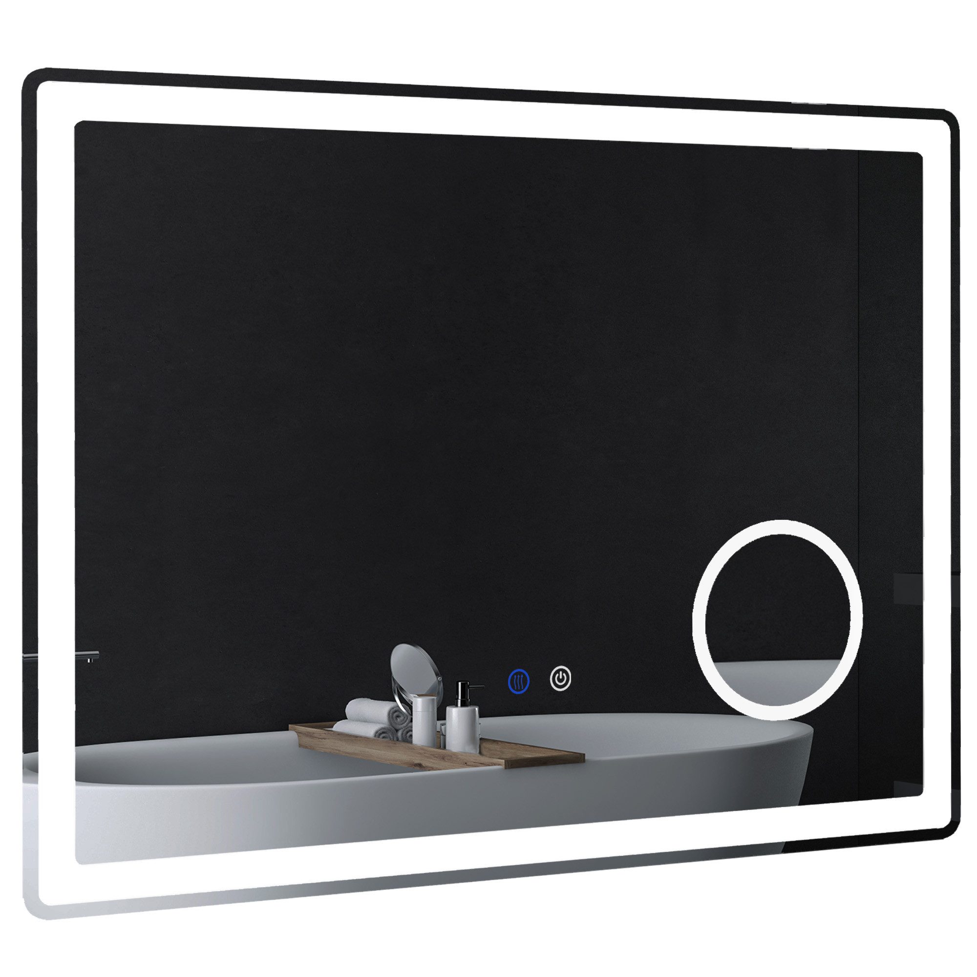 Kleankin Spiegel LED Badezimmerspiegel, Badspiegel mit 3x Vergrößerung (80 x 60 cm Wandspiegel mit Touch-Funktion, 1-St., Memory-Funktion), beschlagfreier Lichtspiegel mit 3 Lichtfarben