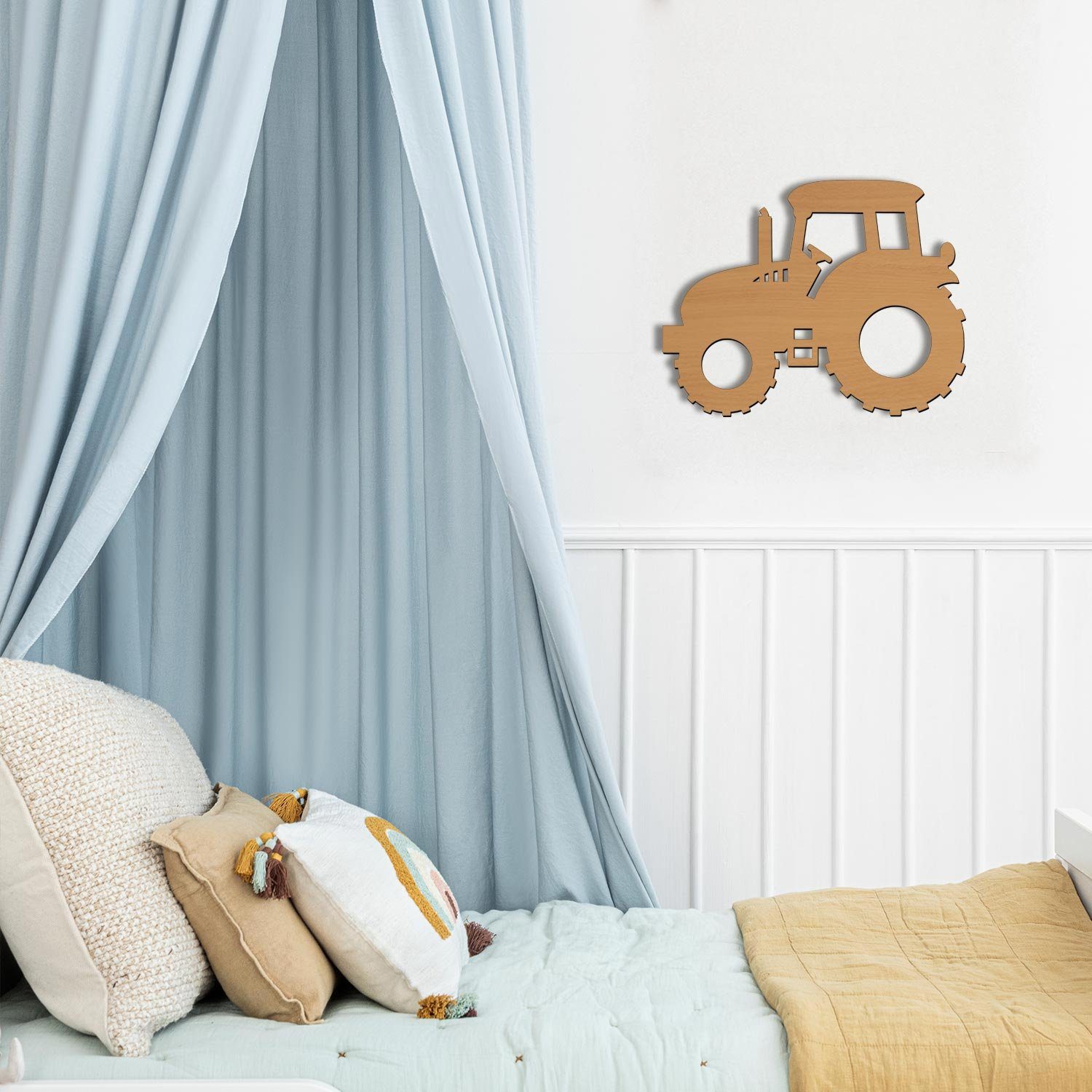 Namofactur LED Nachtlicht integriert, LED Warmweiß Kinderzimmer MDF Traktor Wandlampe fest I Kinder Holz, Nachtlicht