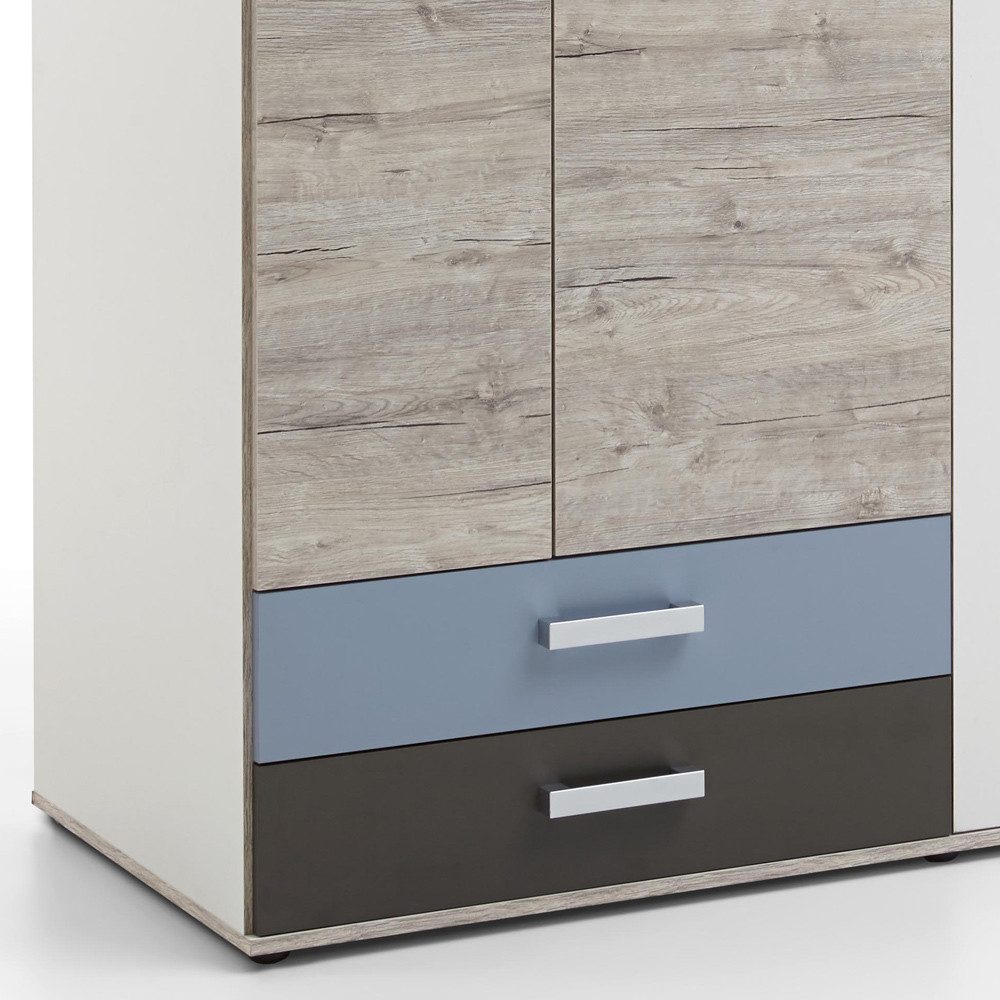 Lomadox Kleiderschrank LEEDS-10 Sandeiche Nb./weiß/Lava/Denim 149,5x193x59, günstig online kaufen
