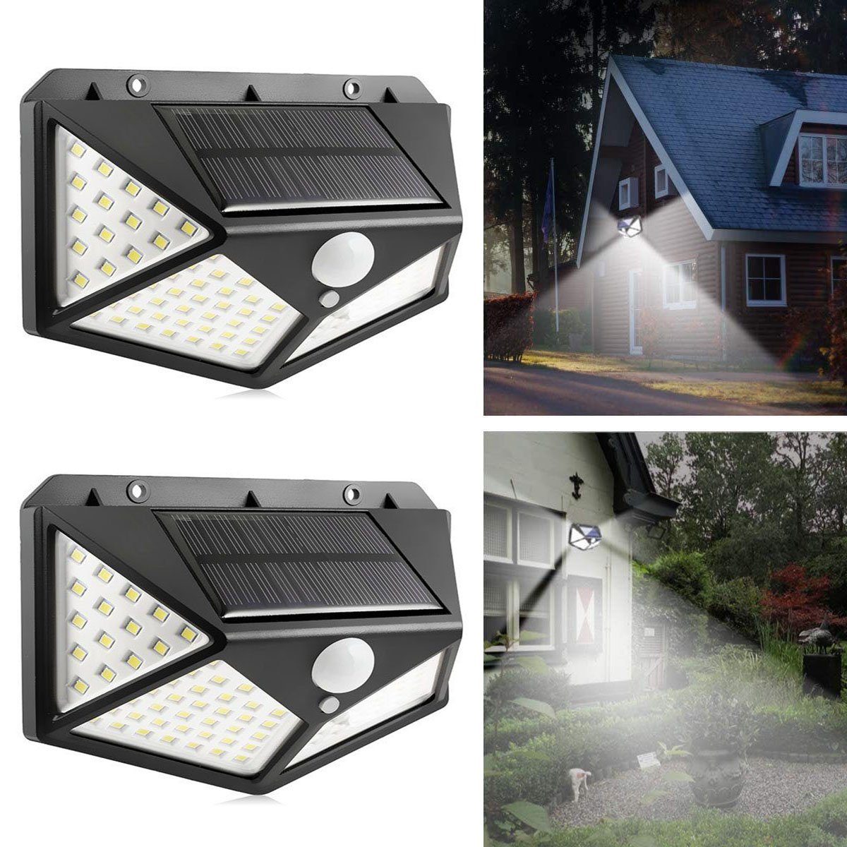 oyajia LED Solarleuchte 100 LEDs Solarleuchte mit Bewegungsmelder Solarstrahler, LED fest integriert, IP65 Außenleuchte Gartenlampe Strahler Lampe Licht