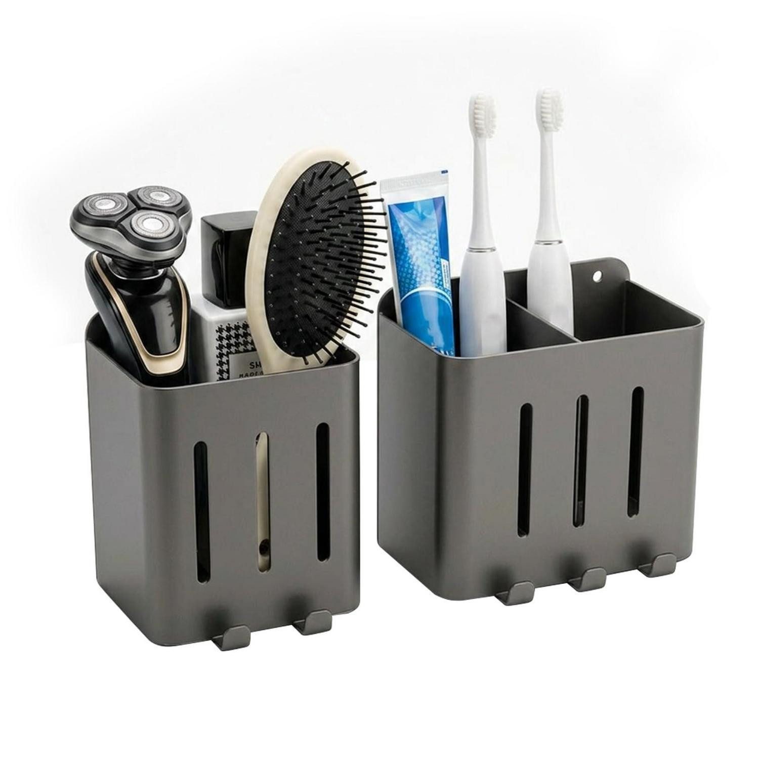 LuxusKollektion Badorganizer Zahnbürstenhalter Set 2er + Haken Kohlenstoffstahl