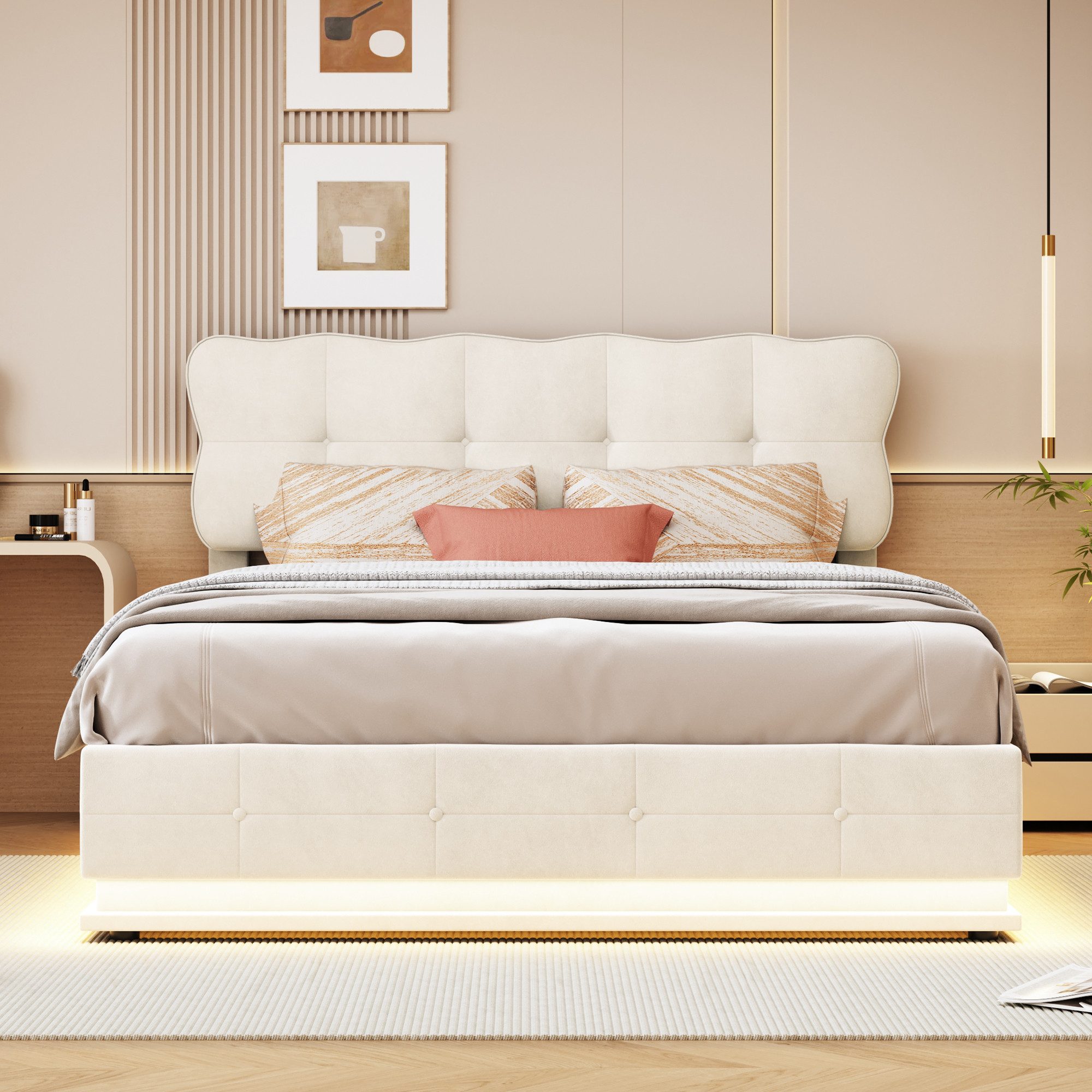 FUROKOY Polsterbett Doppelbett Stauraumbett Hydraulisch anhebbarer günstig online kaufen