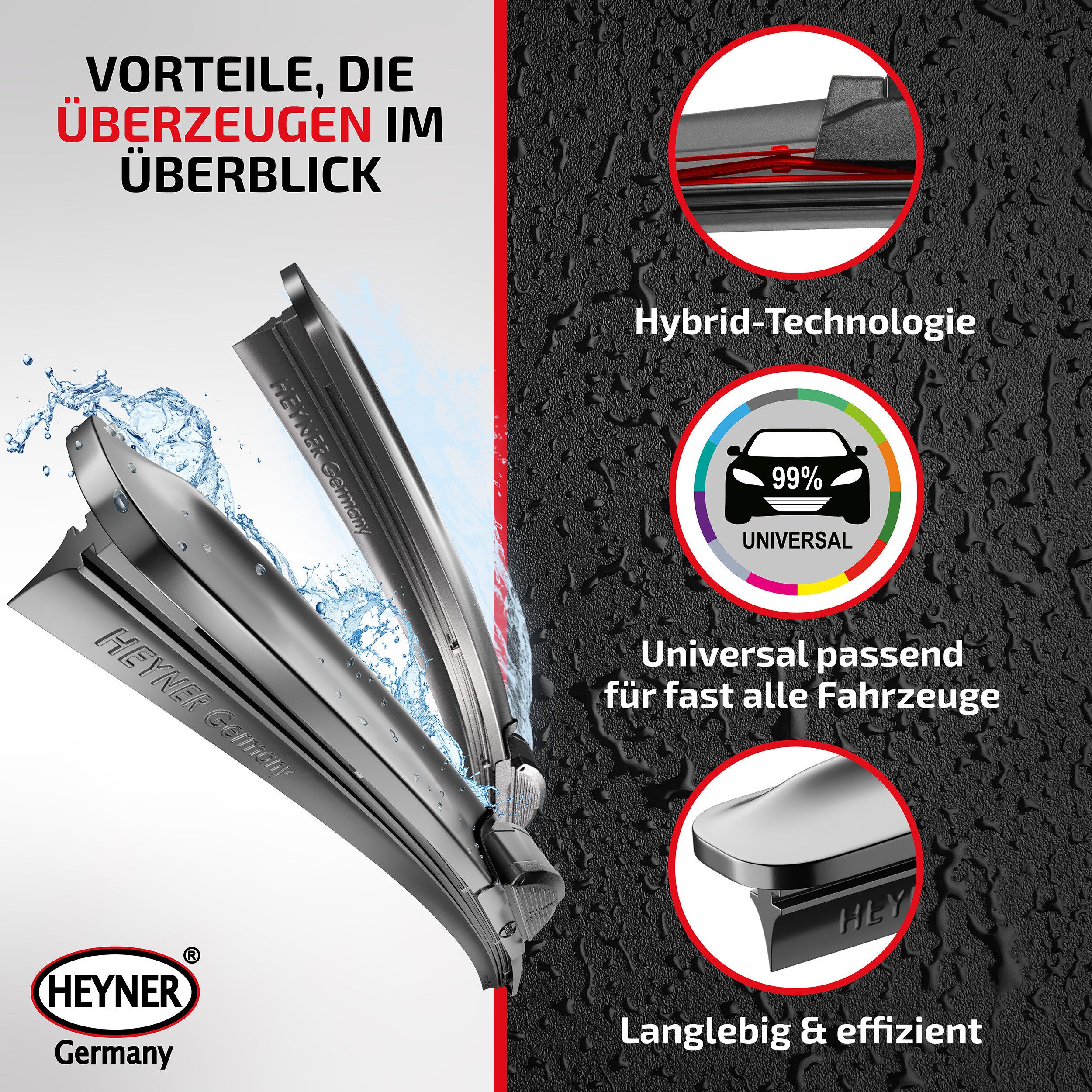 HEYNER Scheibenwischblätter passend für HYUNDAI SOLARIS, 01.2010 - 12.2016, Frontscheibe, (Packung, 2-St., Scheibenwischer), mit Nano Graphit Beschichtung