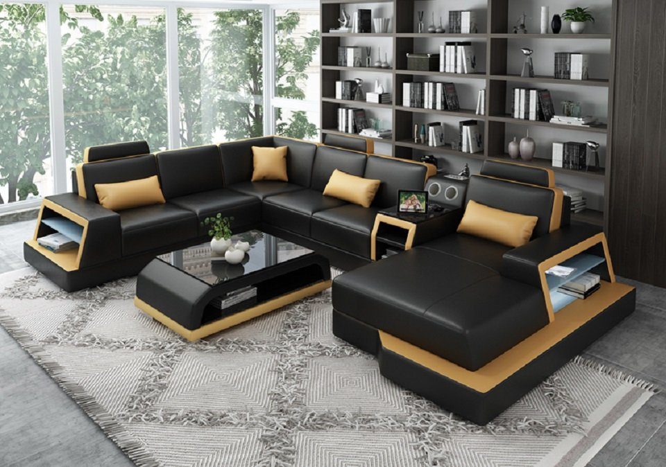 JVmoebel Ecksofa, U Form Sofa Couch Polster Garnitur Wohnlandschaft Design Ecksofa Schwarz/Gelb