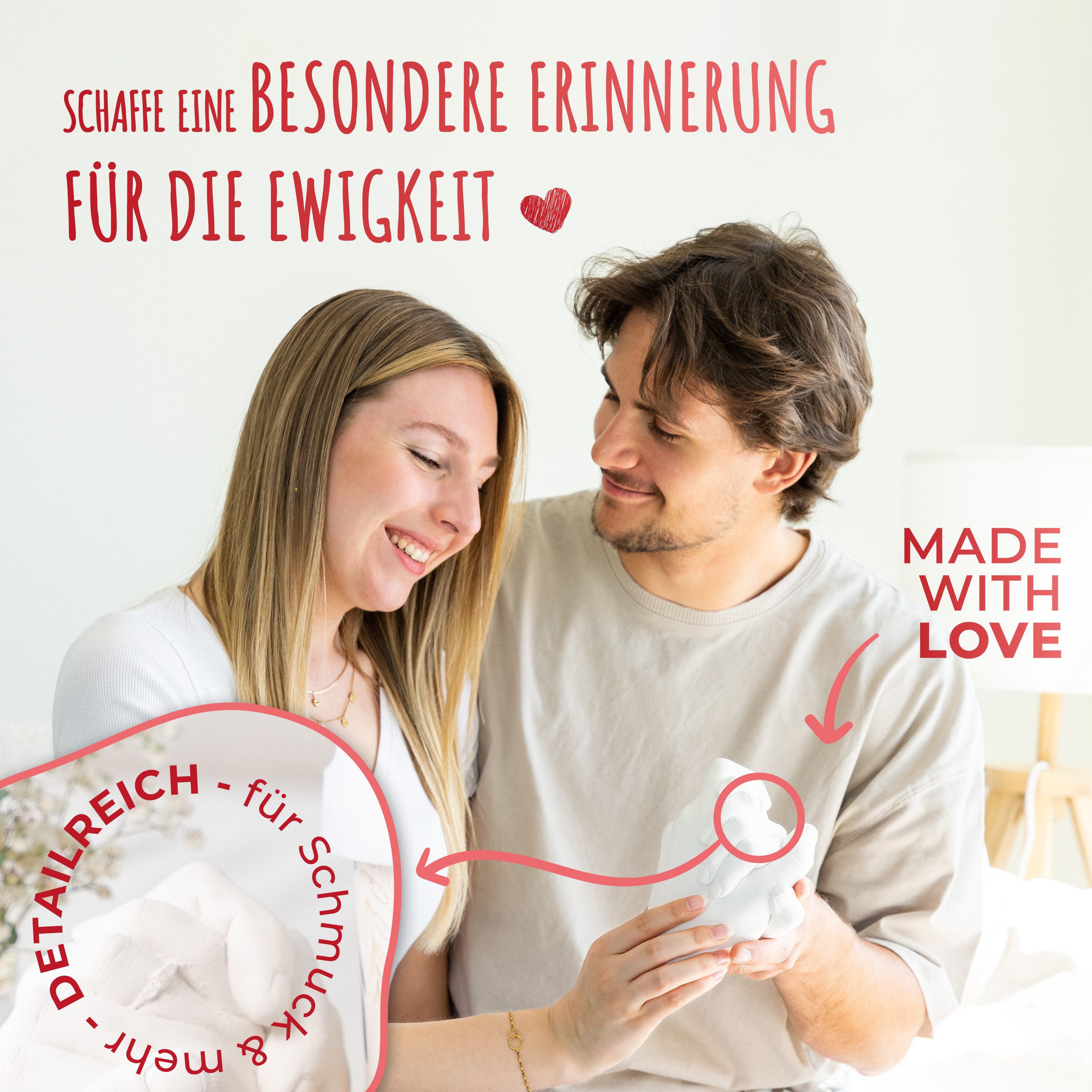 Amari Handabdruck-Set Geschenkidee für Paare, Familie & Freundin - 3D Gipsabdruck, Komplettset, 1 Abdruck für 2 Hände, inkl. Videoanleitung, Geschenk zu Valenti – Bild 5 von 5