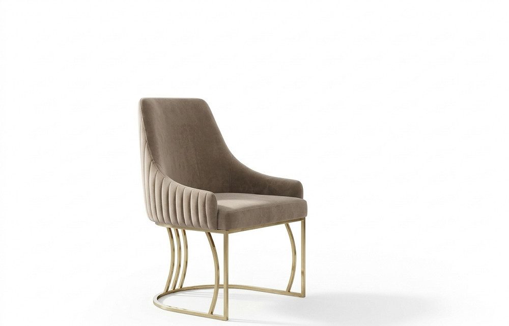 Xlmoebel Polsterstuhl Beiger Edelstahlstuhl mit elegantem Design für Esszimmer, Hergestellt in Europa
