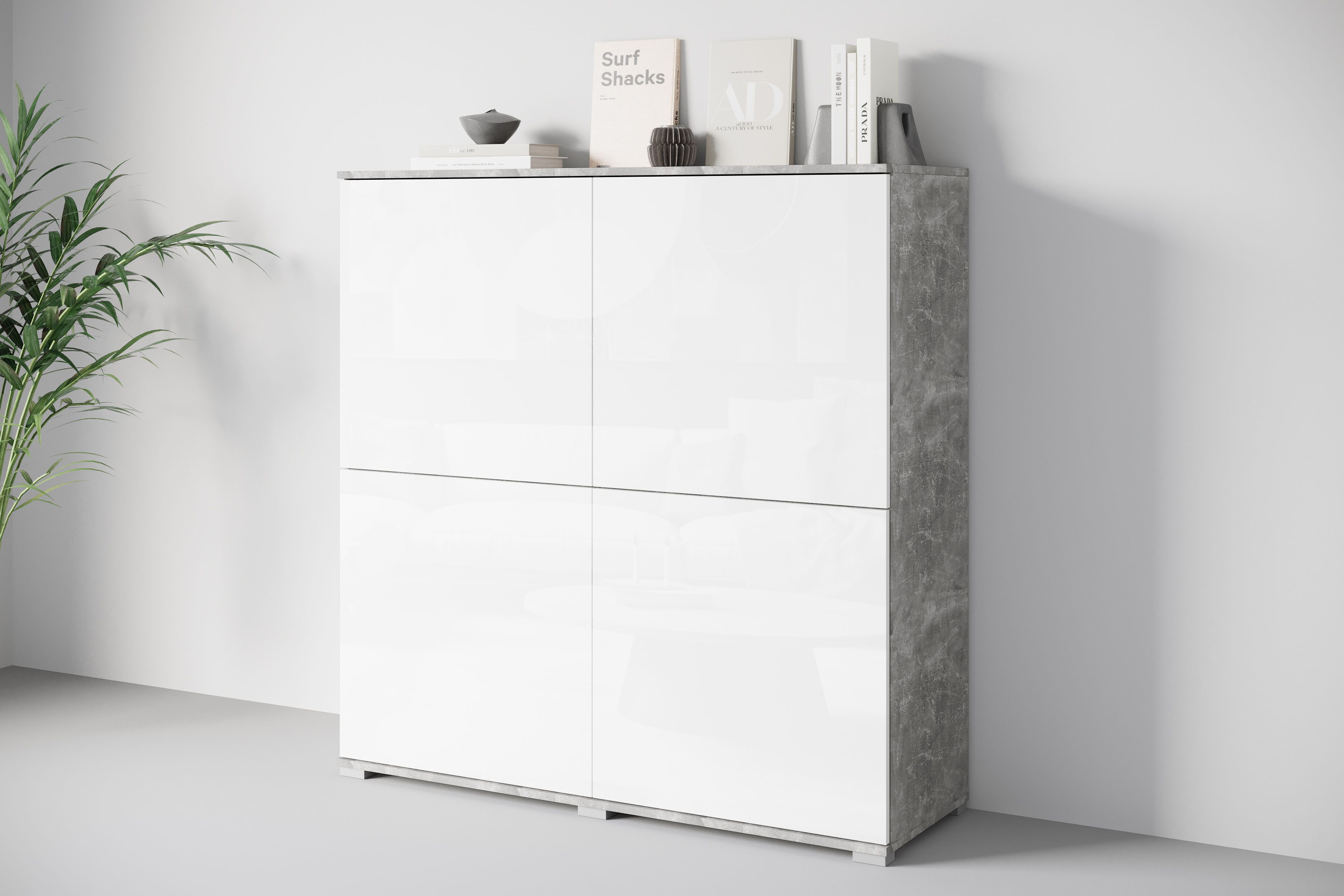 OTTO home Highboard Kenia, moderne grifflose Hochkommode mit 4 Türen, Breite 120 cm (1 St), Push-to-Open-Fronten, höhenverstellbaren Einlegeböden
