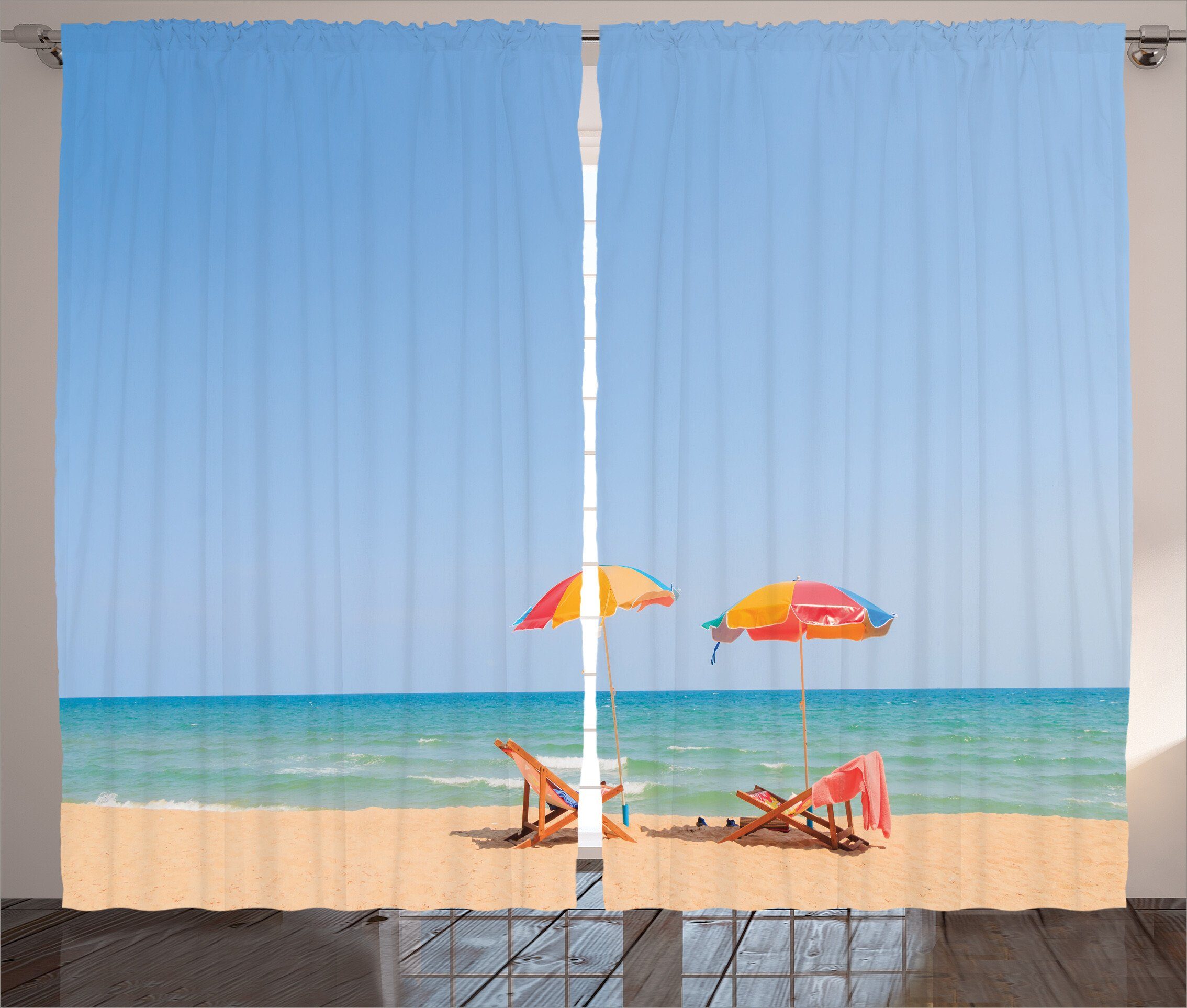 Vorhang Schlaufen Gardine Schlafzimmer mit Haken, Stuhl Relaxing Regenschirm und Kräuselband Abakuhaus, Strand