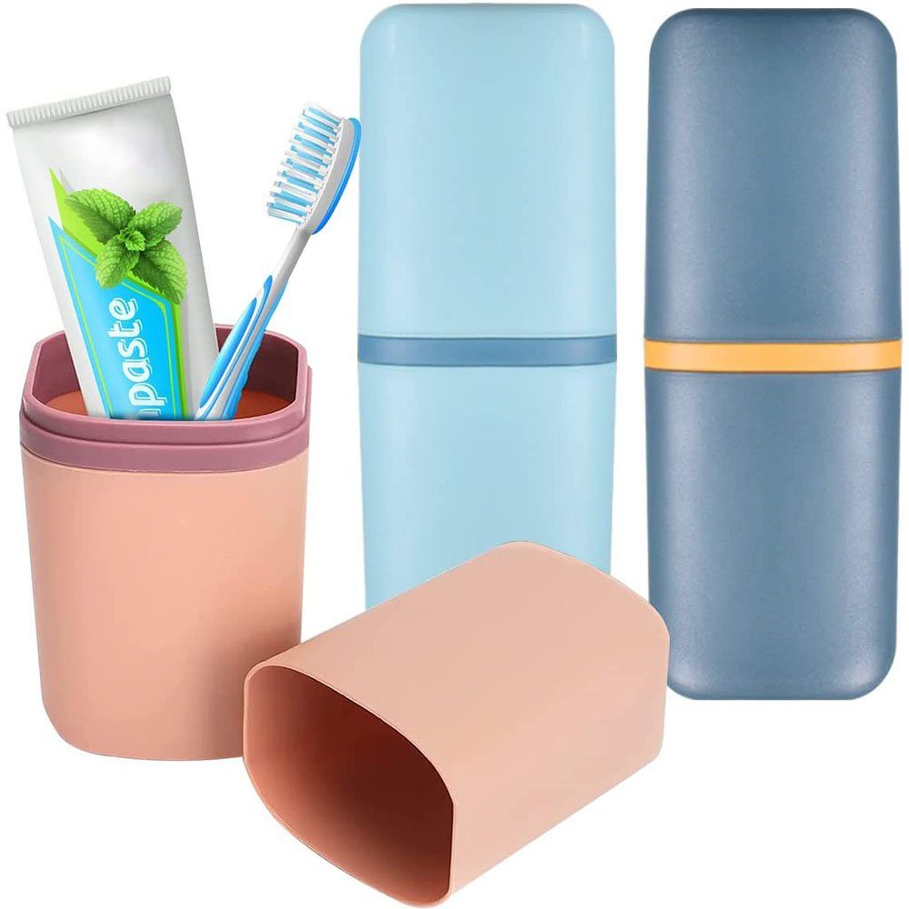 NUODWELL Fangkorb 3 Stück Zahnbürsten Etui Set, Tragbarer Mundspülbecher Zahnbürstenbox