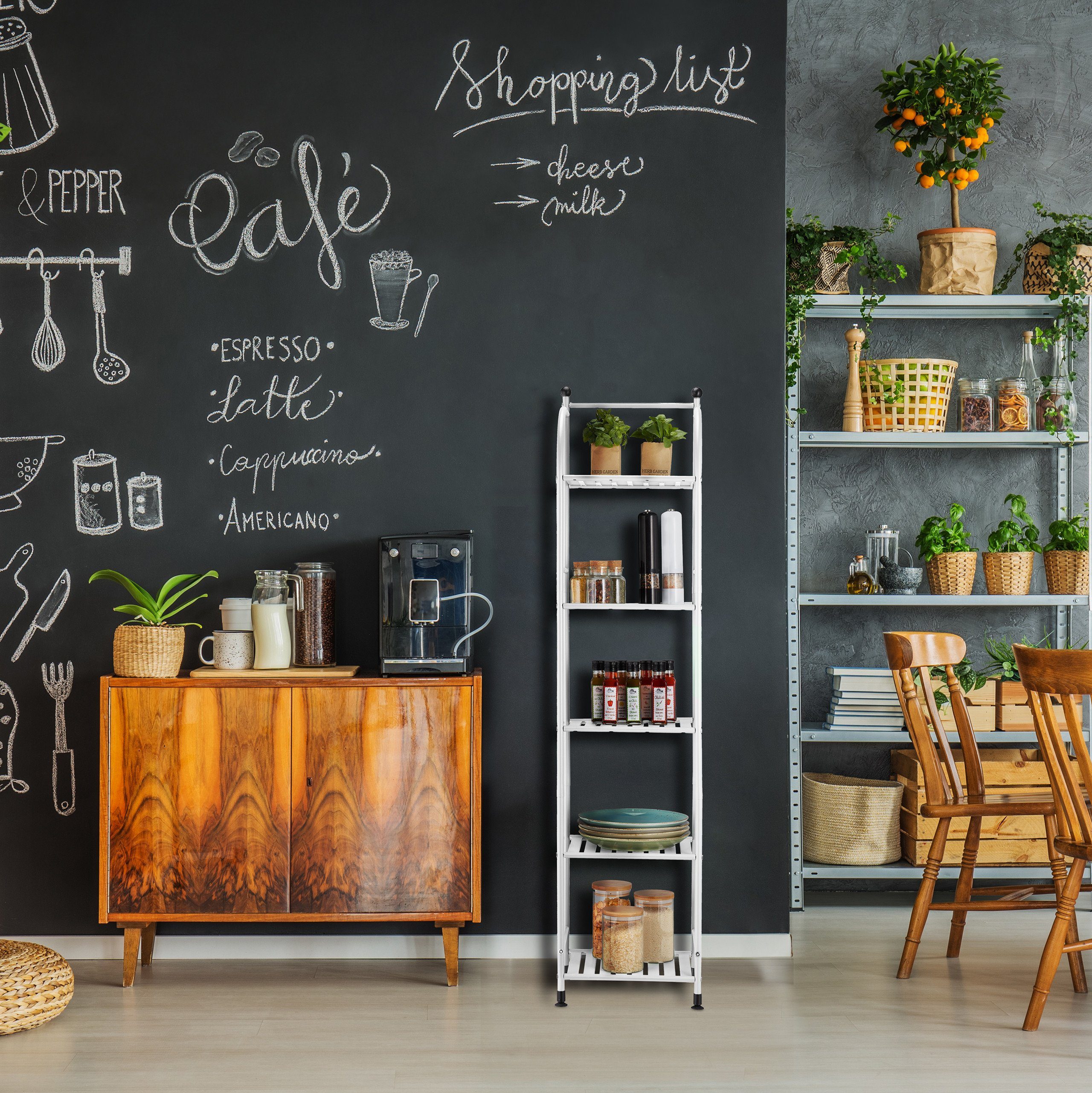 relaxdays Standregal Schmales Standregal mit 5 Ablagen, weiß günstig online kaufen