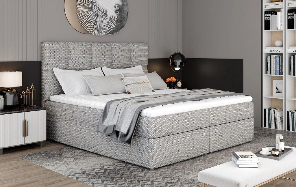 Doppelbett Designer Designerbett neu Boxspring Grau JVmoebel Ehebett Betten Bett,