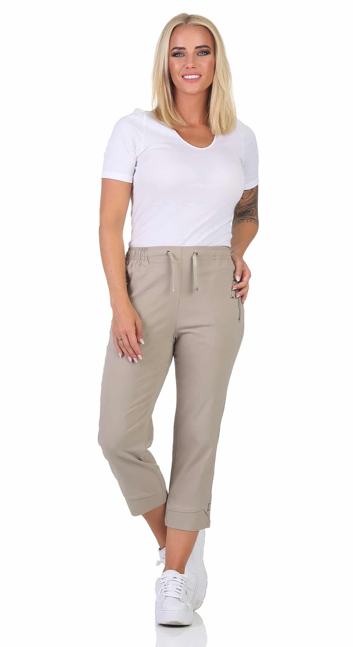 Alica Collection 7/8-Hose Sommerhose Damen Caprihose 7/8 Chinohose elastischer Gummibund mit Kordelzug, Taschen mit Reißverschluss