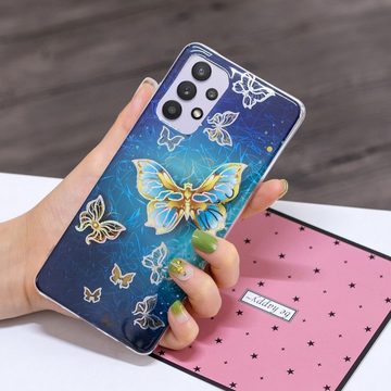 Wigento Handyhülle Für Samsung Galaxy A32 5G Silikon Case TPU Motiv Butterfly Schutz Muster Tasche Hülle Cover Etuis Zubehör