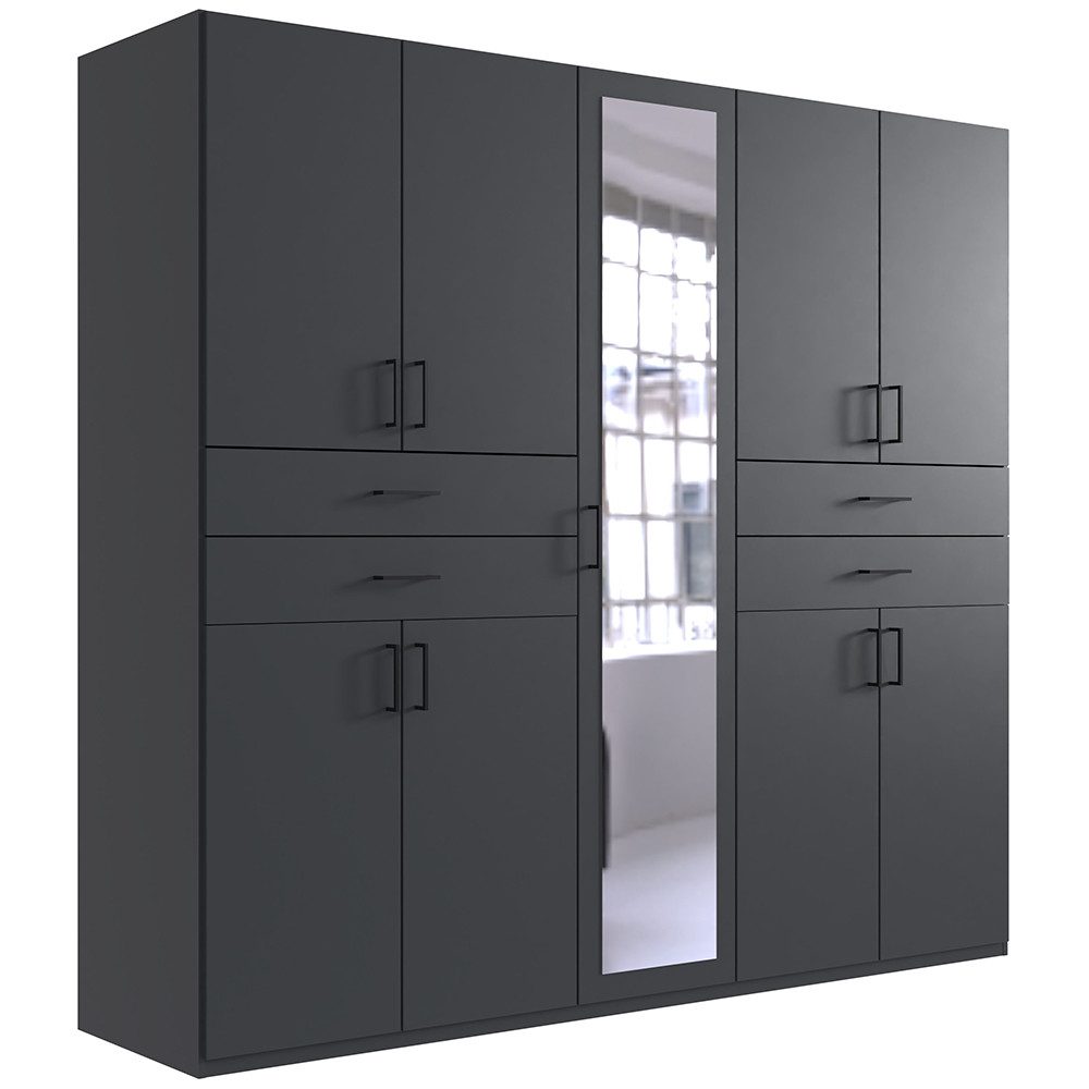 Lomadox Kleiderschrank TREVISO-43 Garderobenschrank Schlafzimmerschrank Schrank 225 cm breit graphit