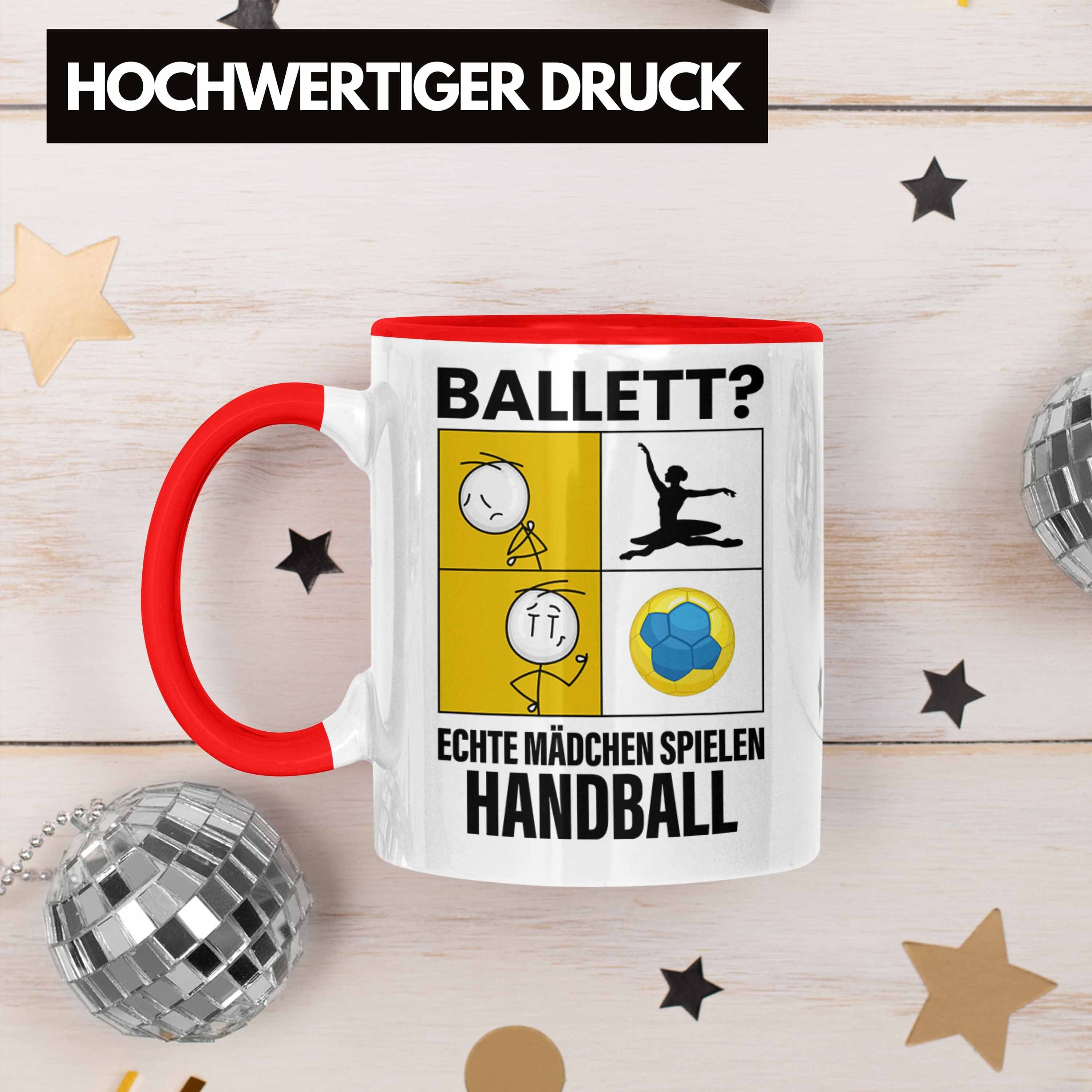 Trendation Tasse Handball Mädchen Tasse Sport Mädchen Frauen Spielen Rot Geschenk Han Echte