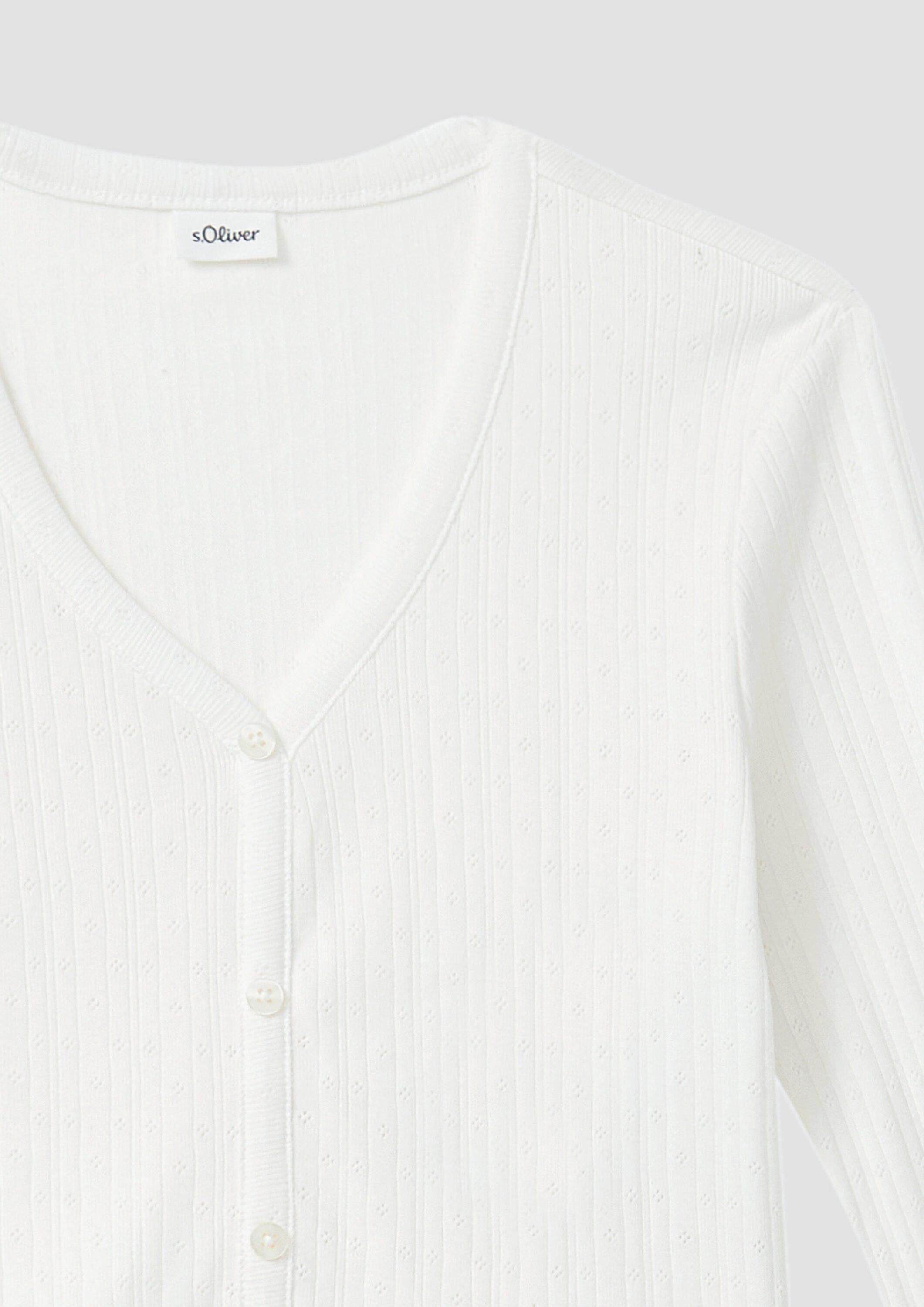s.Oliver Langarmshirt T-Shirt Kurze Ajour-Strickjacke mit Zierknopfleiste – Bild 4 von 4