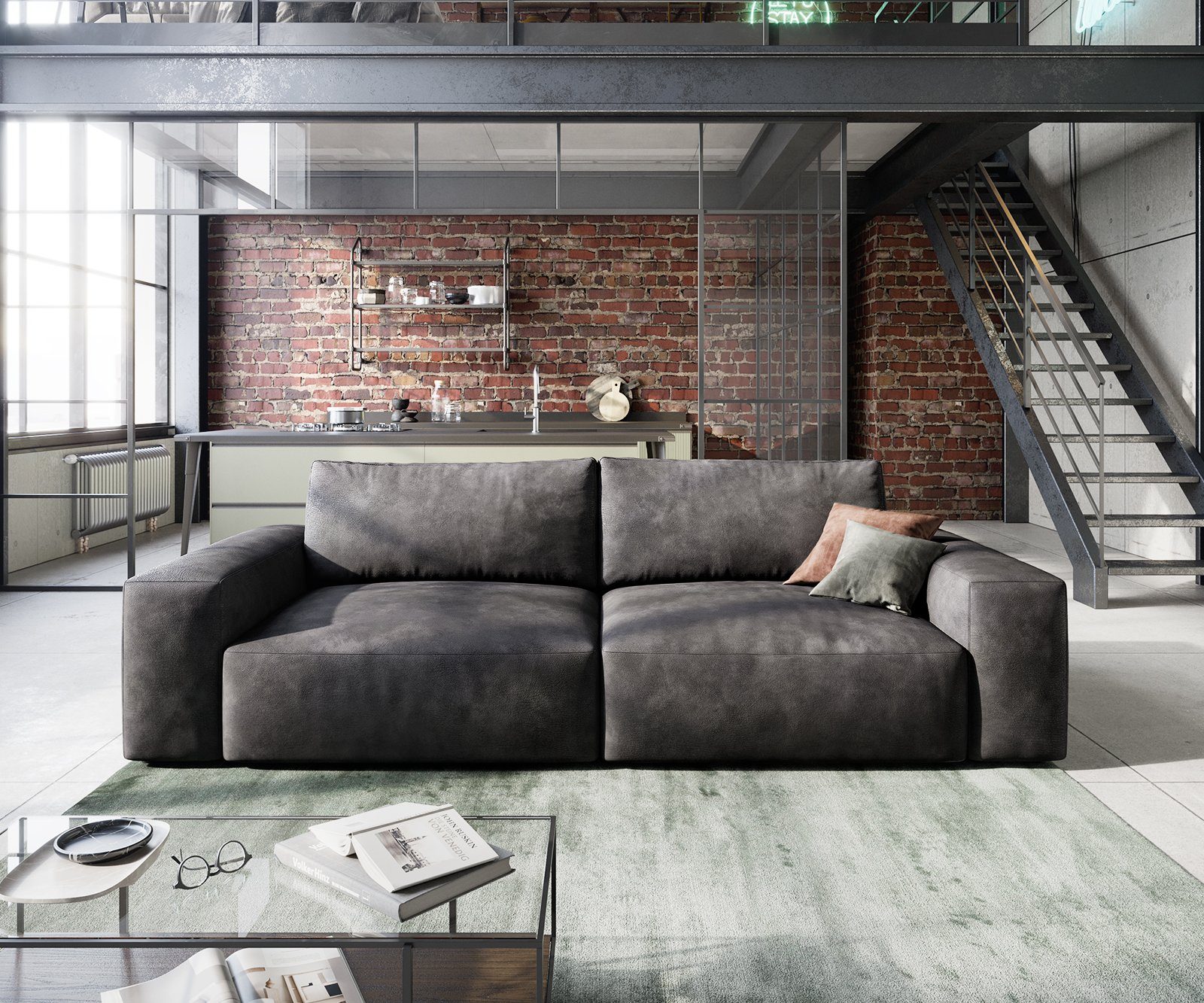 DELIFE Big-Sofa Lanzo, L Lederimitat Vintage günstig online kaufen