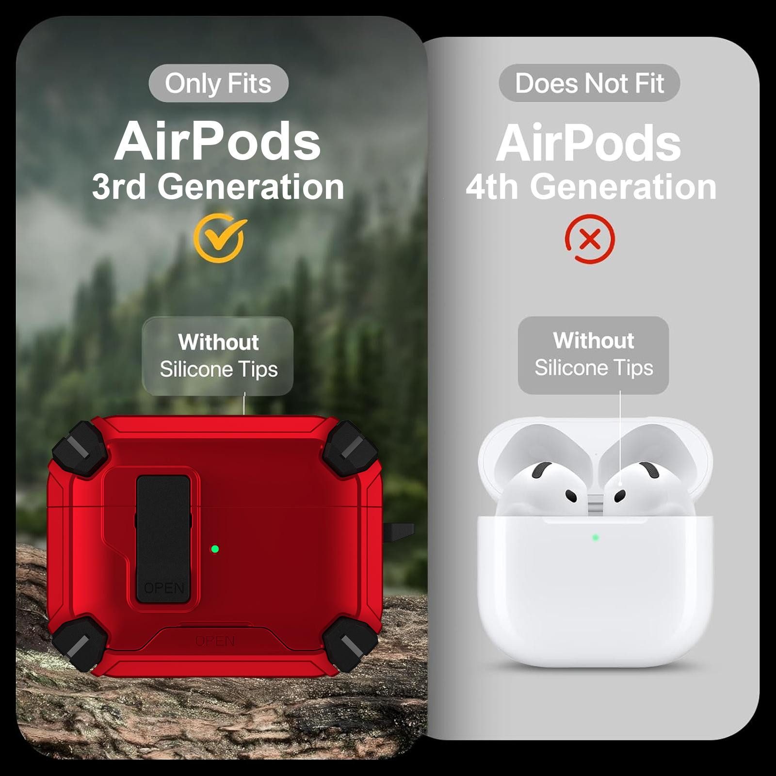 CoolGadget Kopfhörer-Schutzhülle für Apple AirPods 3 Kunststoff, Stoßfest Ständer Clip Karabiner MagSafe Case Schutz Cover