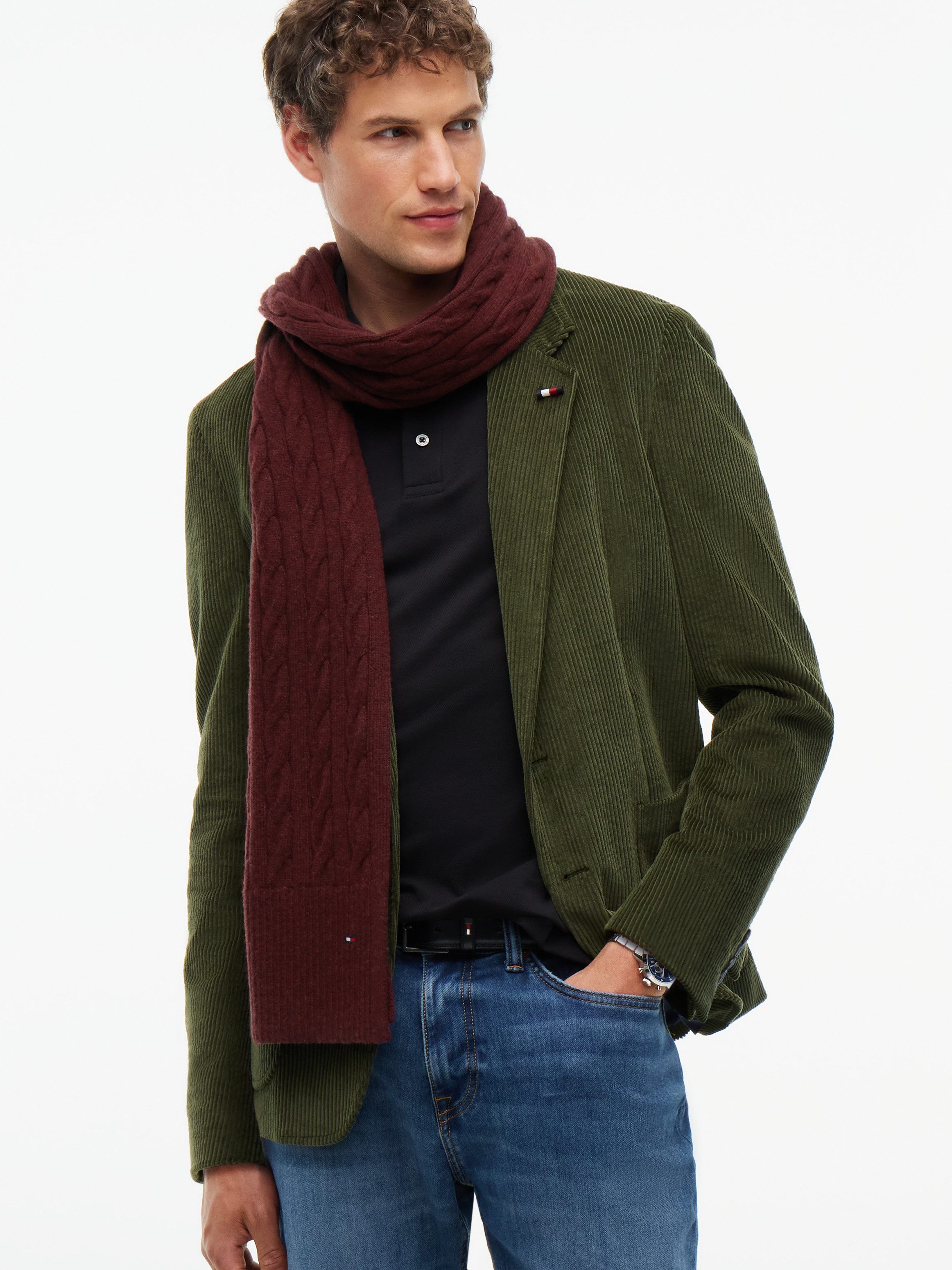 Tommy Hilfiger Strickschal TH FLAG CABLE, aus Lammwollmix mit Zopfmuster