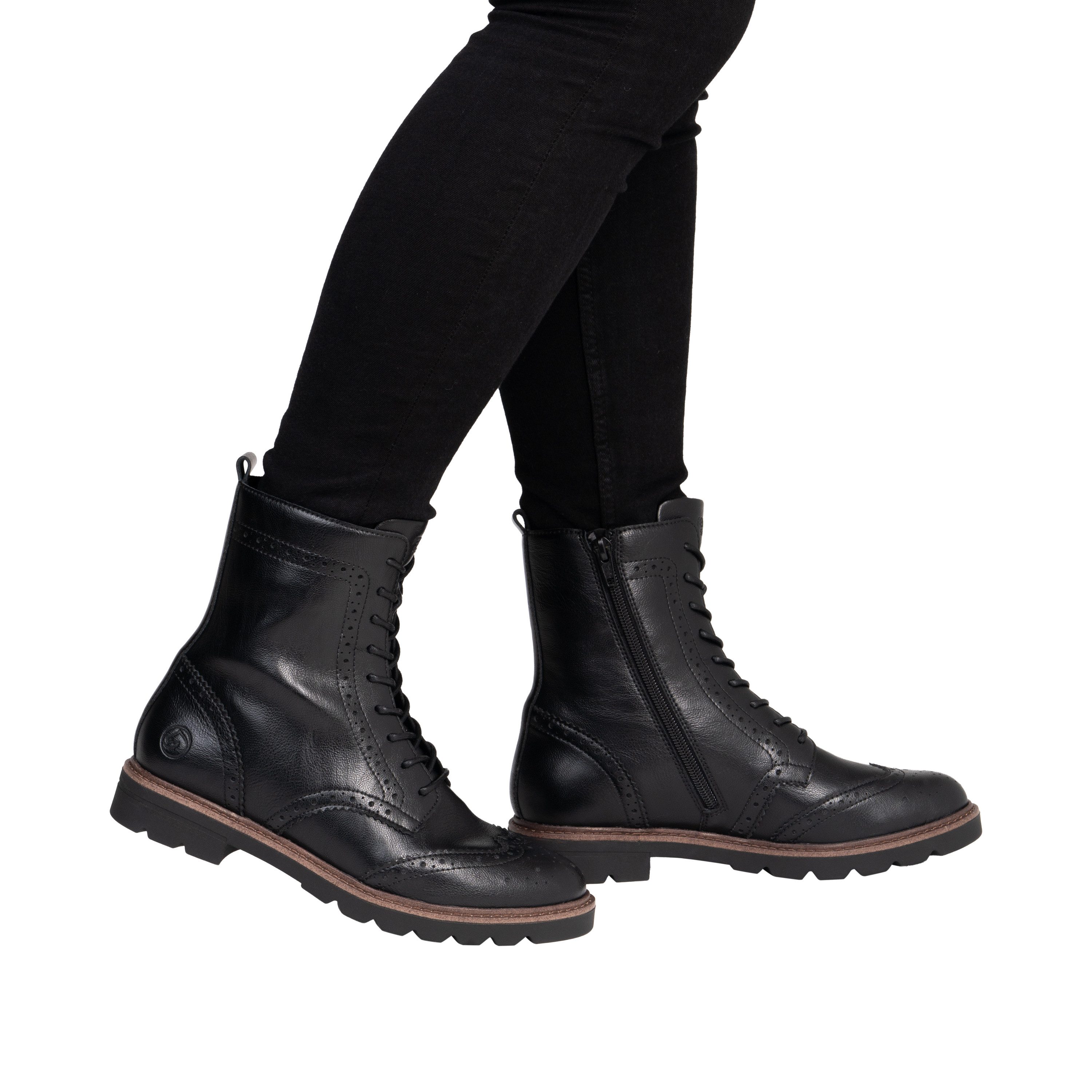 Remonte Schnürstiefelette Blockabsatz, Schnürboots mit Ziernähten und Lyralochmuster