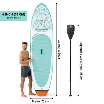 EASYmaxx Inflatable SUP-Board Stand Up Paddle Board - komplett Set, 300 cm, 110kg, inkl. Paddle und Zubehör