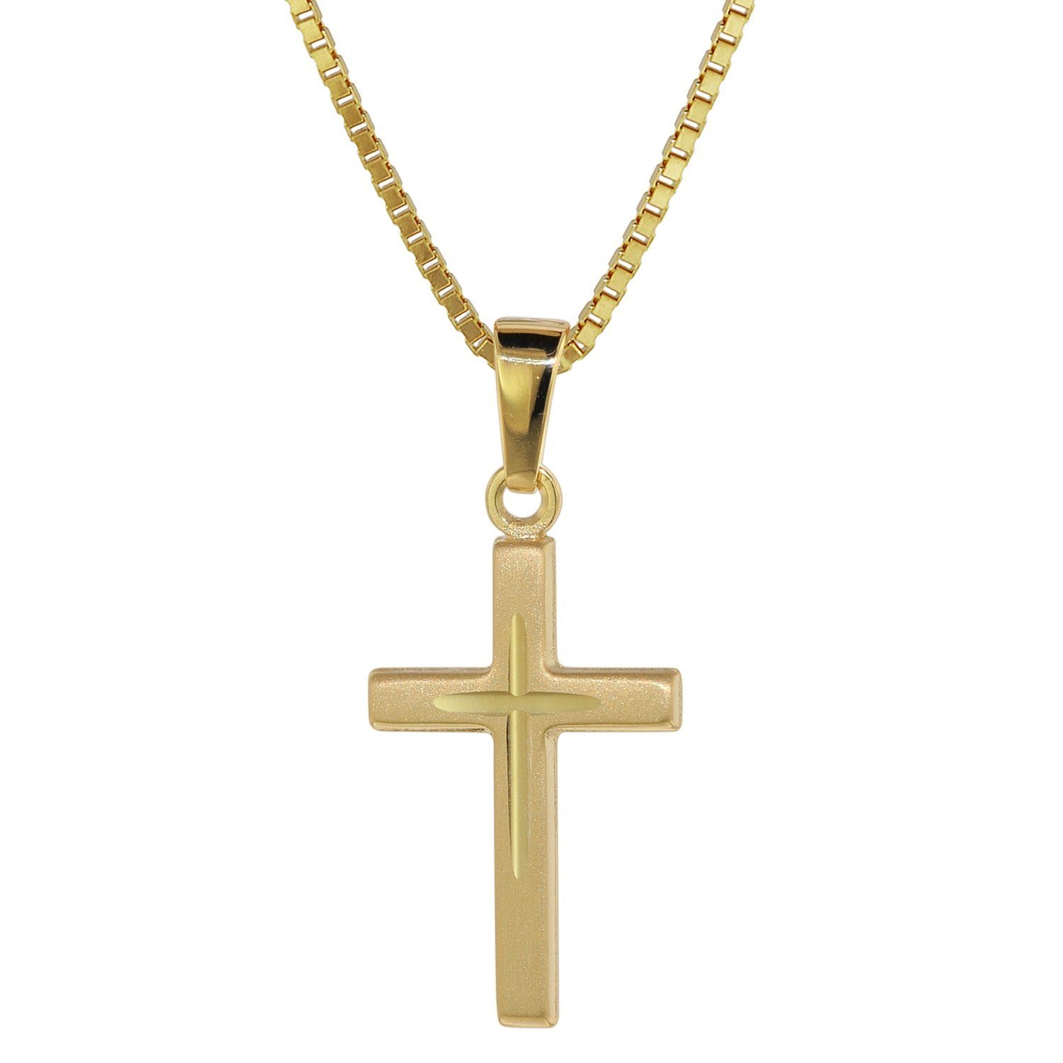 trendor Kette mit Anhänger Kreuz-Anhänger Gold 585 (14 Kt) + Goldplattierte Kette