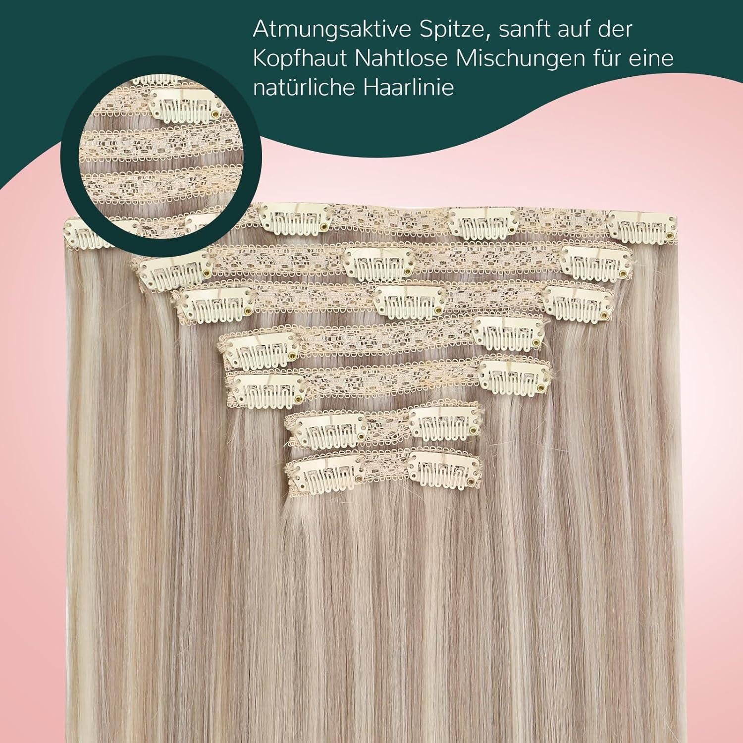 LuxusKollektion Echthaar-Extension Clip in Extensions Echthaar Remy Blond 55cm 5pcs 1-14 cp #p18 613