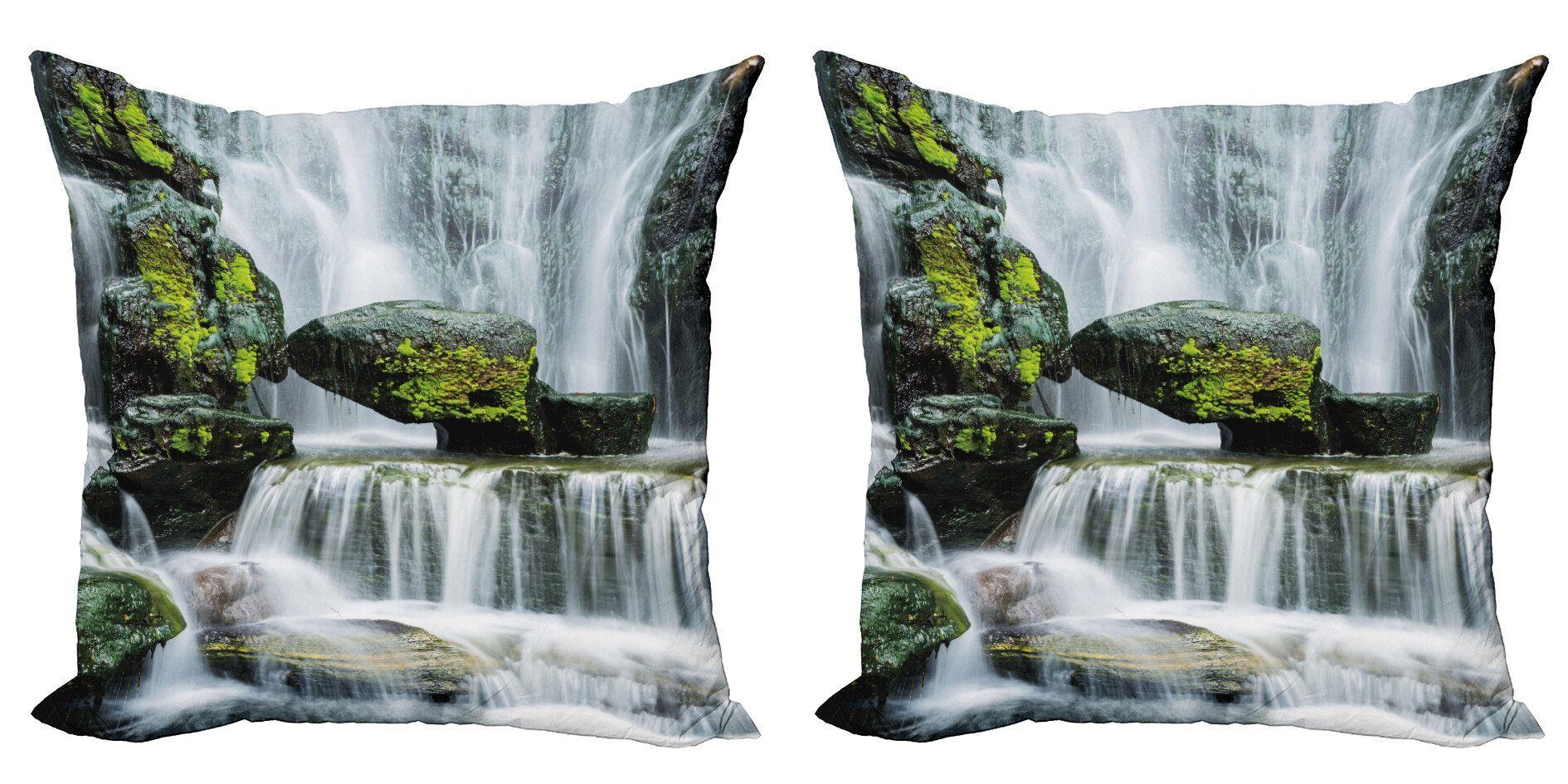 Kissenbezüge Modern Accent Doppelseitiger Digitaldruck, Abakuhaus (2 Stück), Landschaft Wasserfall mit Felsen