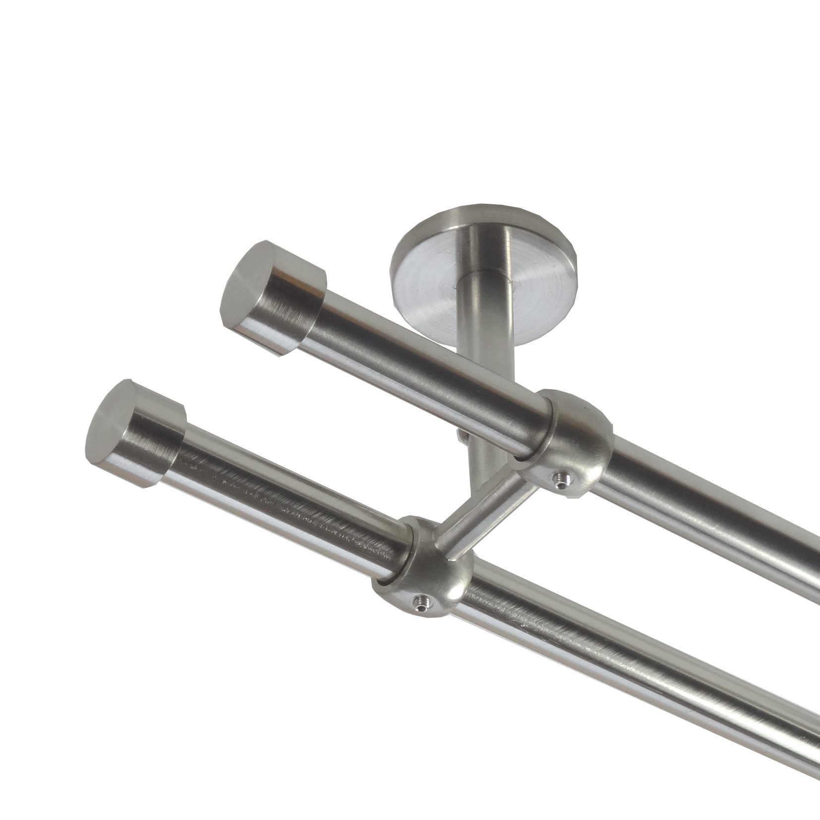 BASIT Gardinenstange Rohr Edelstahloptik 16 mm mit Deckenträgern 120 cm E16, Ø 16 mm, 2-läufig, verschraubt, Metall, D21 120 cm E16 Kappe