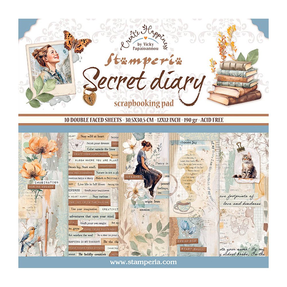 Motivpapier Scrapbook-Block Secret Diary