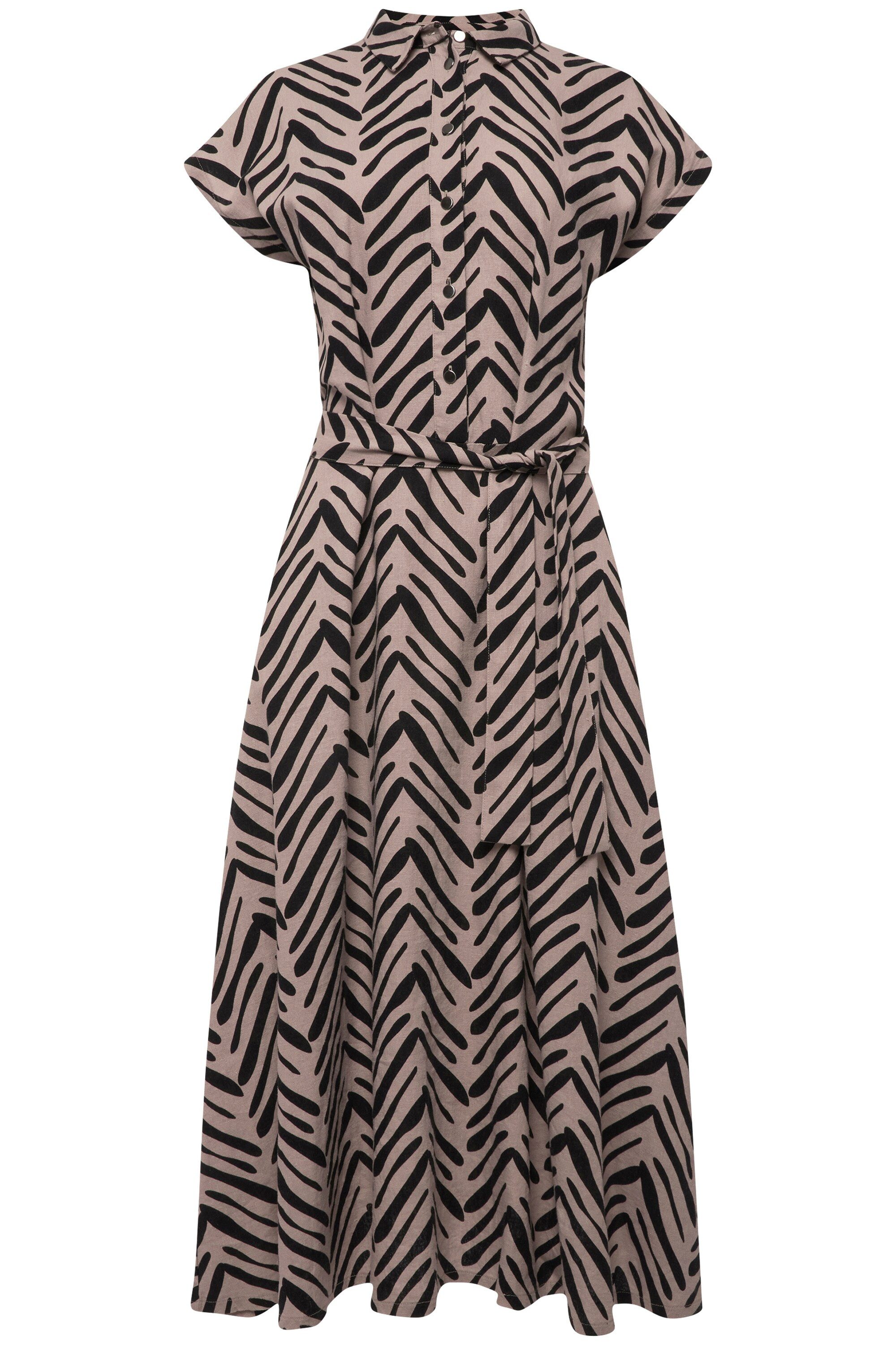 Laurasøn Midikleid Leinenmix-Kleid Zebra-Stil Print Hemdkragen günstig online kaufen