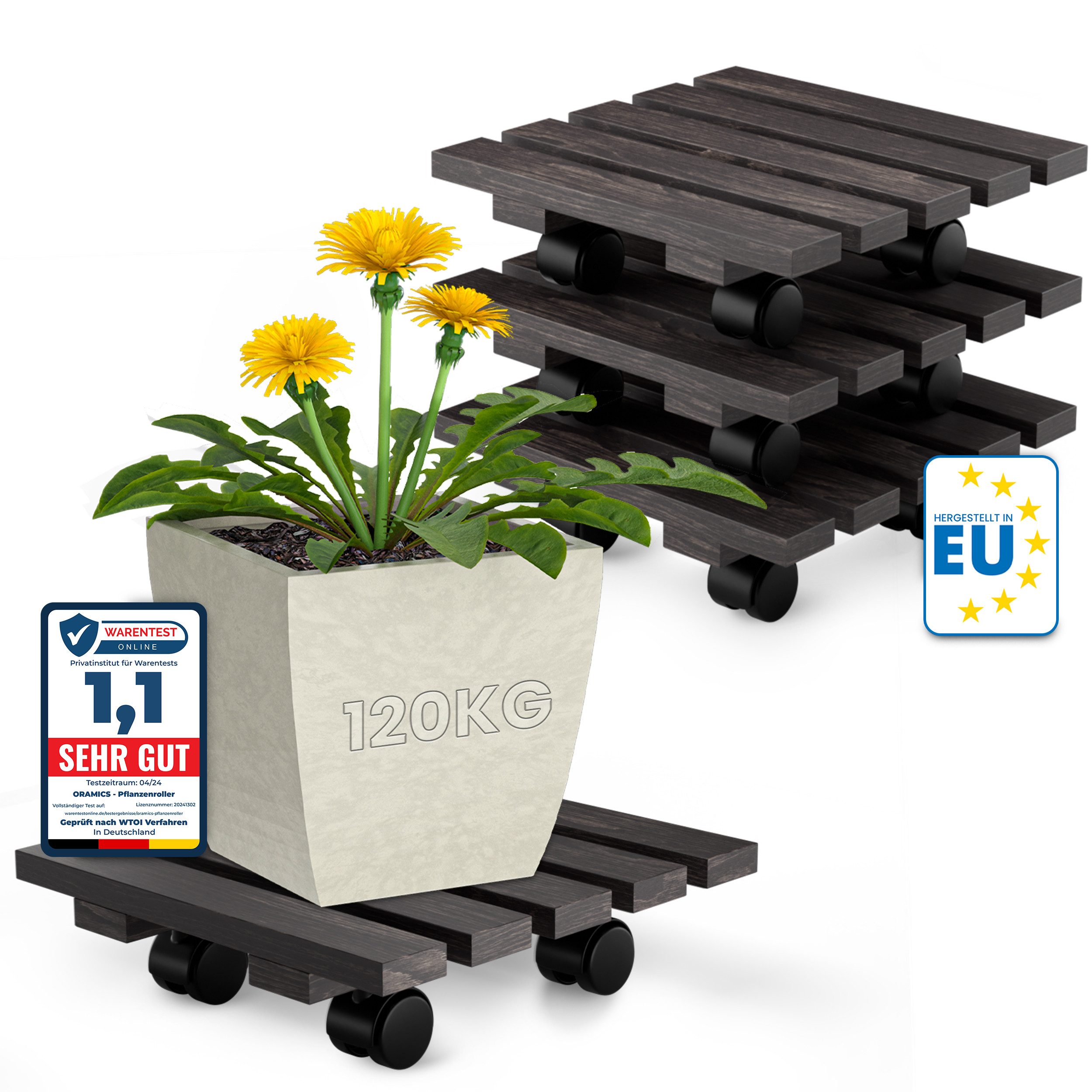 Oramics Pflanzenroller Holz Blumentopfuntersetzer eckig Massivholz günstig online kaufen