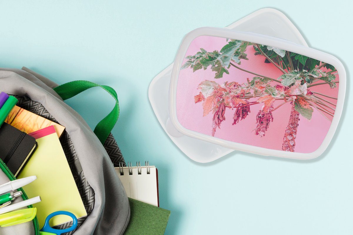 MuchoWow Lunchbox Palme für Jungs Sommer, weiß Tropisch Brotbox - für Brotdose, - Rosa - und Kinder Mädchen und Erwachsene, (2-tlg), Kunststoff