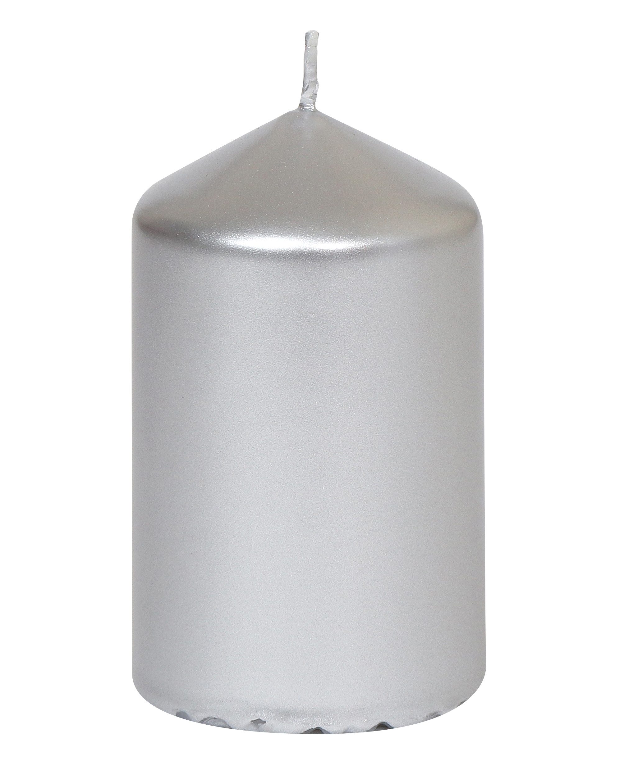 Steinhart Kerzen Stumpenkerze Stumpenkerzen "Edelglanz" Silber 80/47 mm, 14 Stück