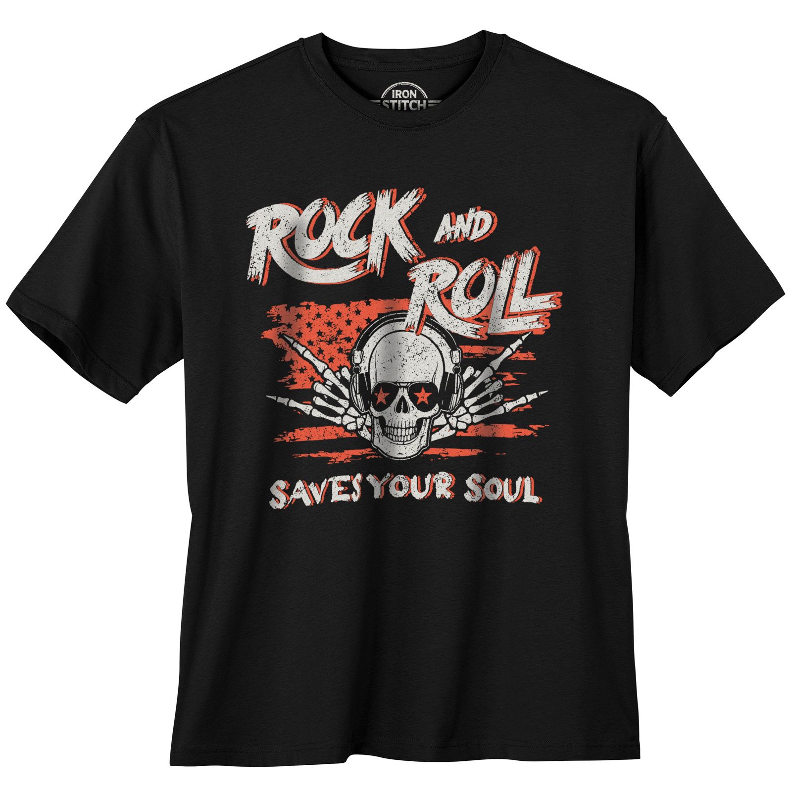 Iron Stitch Print-Shirt Iron Stitch Übergrößen T-Shirt schwarz Rock Skull günstig online kaufen