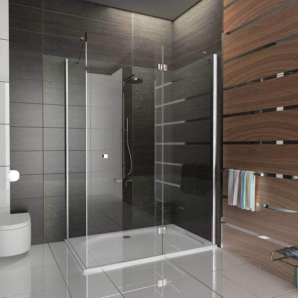 Alpenberger Eckdusche mit Nano - Duschkabine Duschabtrennung aus Glastür und Seitenteil, BxT: 120x80 cm, Sicherheitsglas, Glasdusche 195 cm Hoch, Eckeinstieg Dusche mit Antikalk, Duschglaswand aus 6 mm starkem ESG