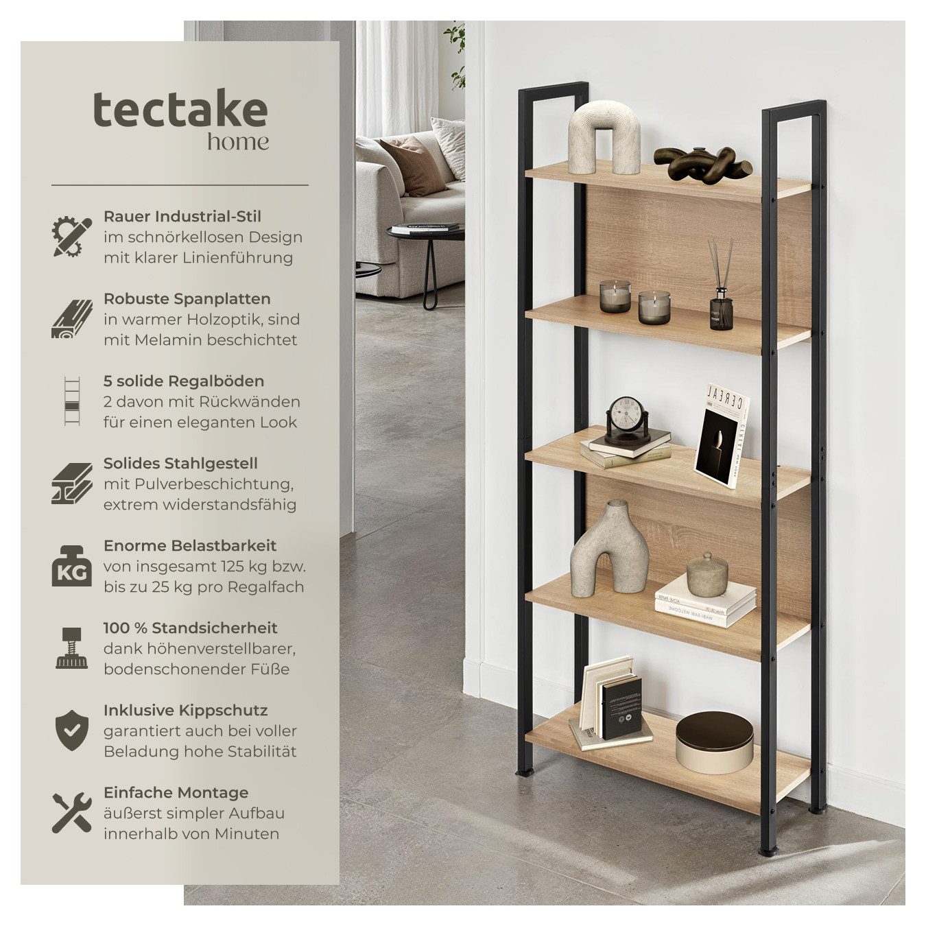 tectake Bücherregal Regal, Set 1-tlg., Industrial günstig online kaufen
