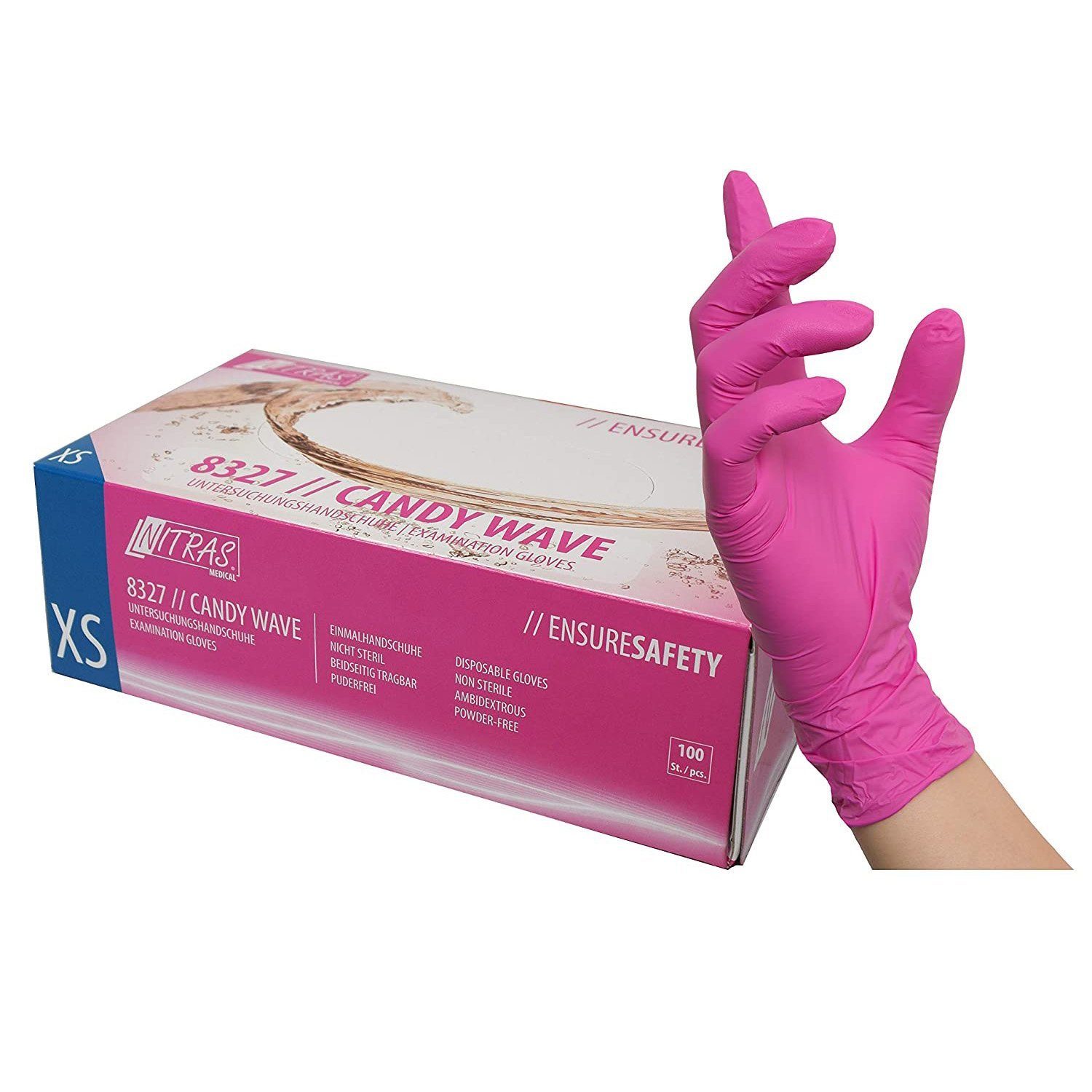 Angebotspreis Nitras Einweghandschuhe Candy Wave in Spender-Box – Nitril-Handschuhe pude